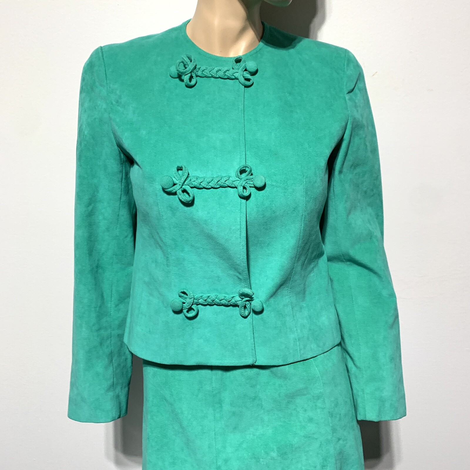 VTG Count Romi Size 4 Bright Green Ultra Suede 2-Piece Skirt Set Blazer USA