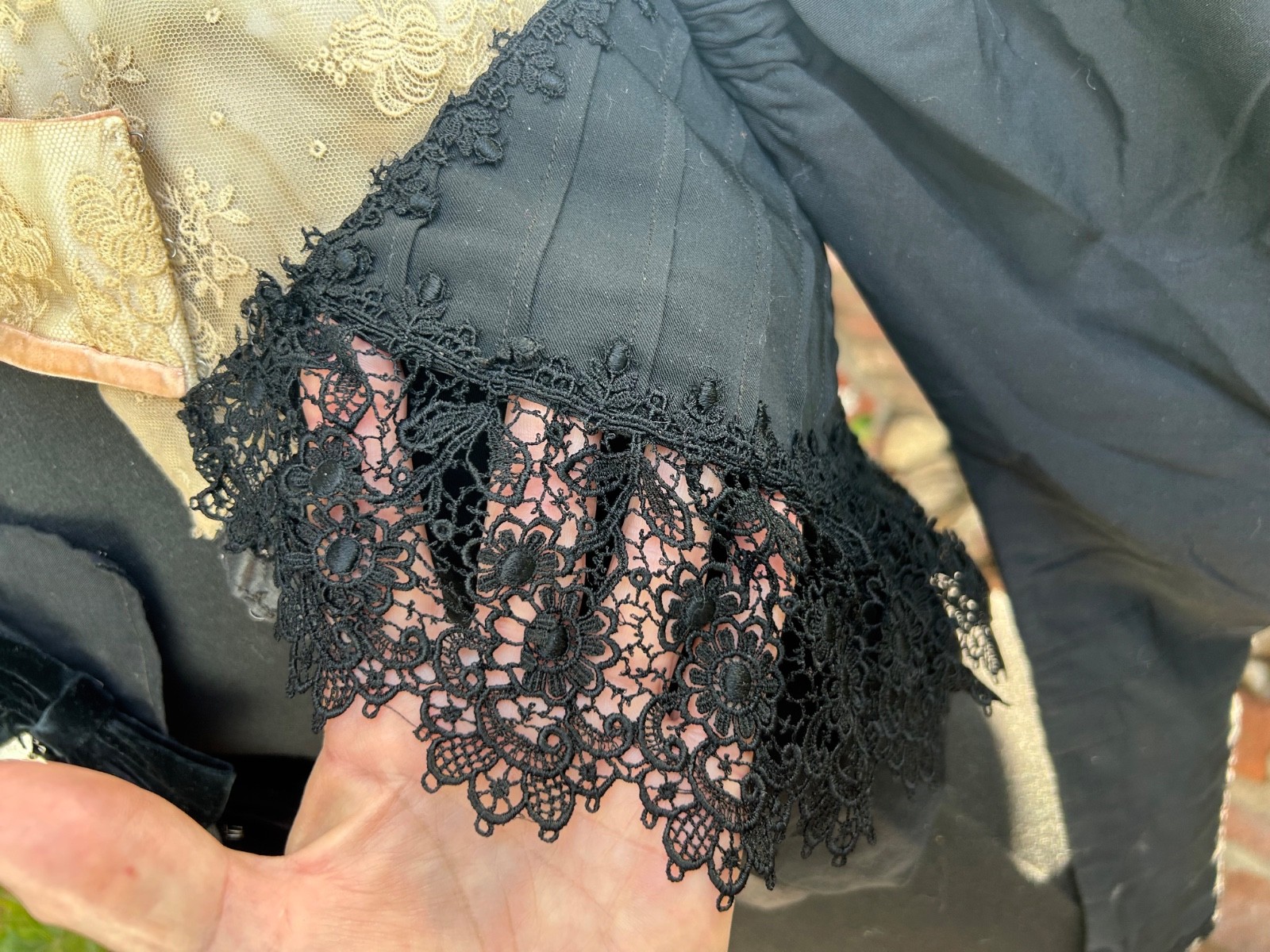 Antique Edwardian Black Lace Bodice Dress PRISTINE XXS Victorian Shirt Waist