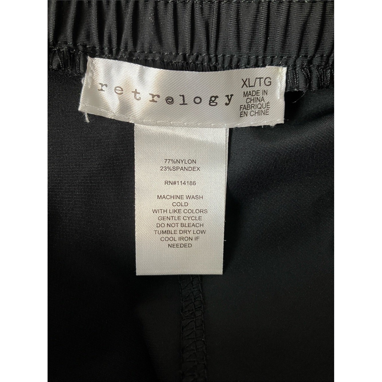 Retrology Nylon Black Pull On Pants Tie Waist Size XL