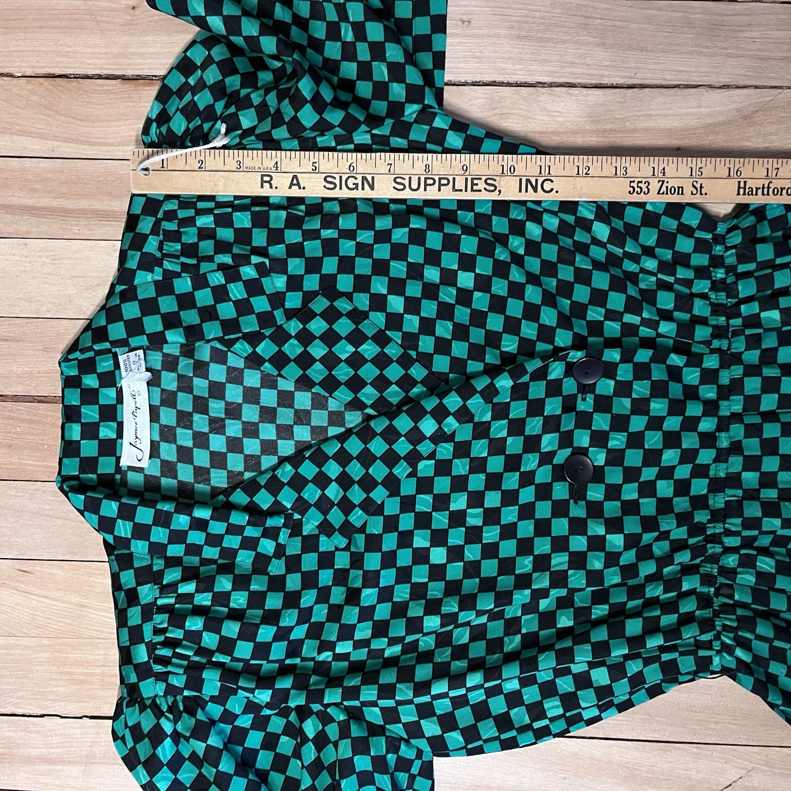 Jaymee Papell Vintage 80’s Green Checkered Dress Cinch Waist Sz 6