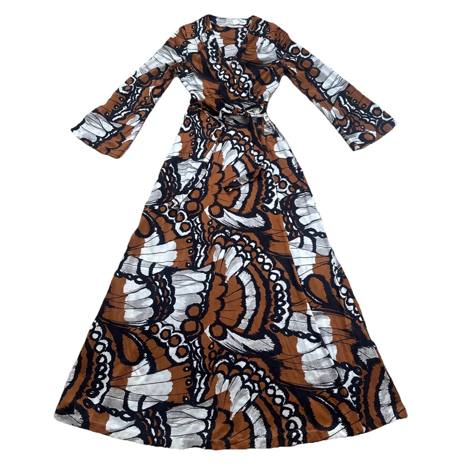 Cole of California Vtg 70s Maxi Wrap Dress Med Monarch Butterfly Print