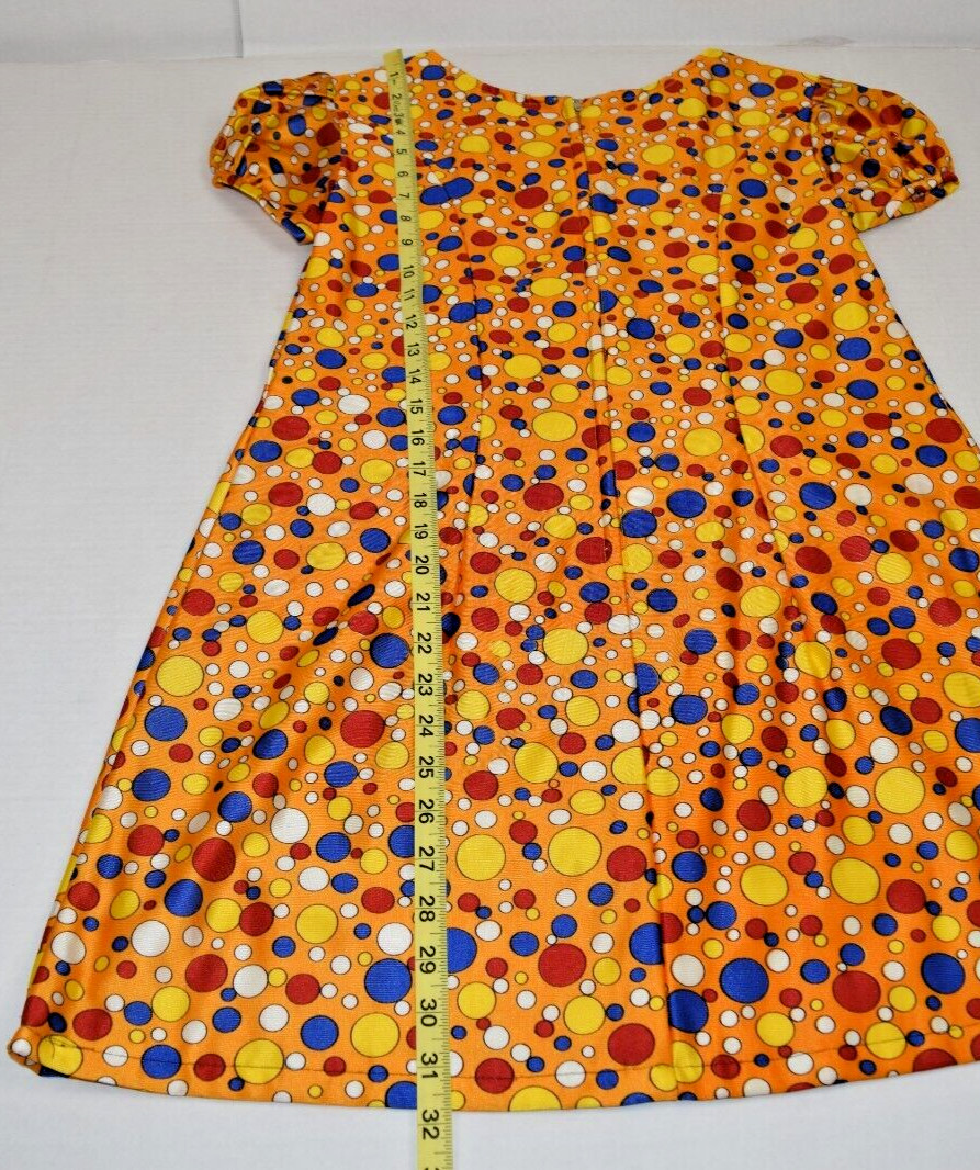 Vintage Mini Dress Size S/M 60s Shiny Orange Red Blue Polka Dot Cute Clown Lined