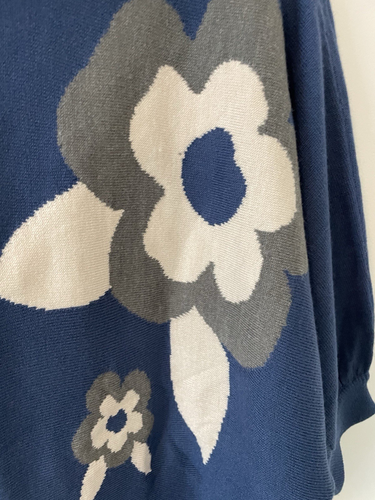 Designers Originals Vintage Blue Turtleneck Sweater Floral Intarsia Knit Large20