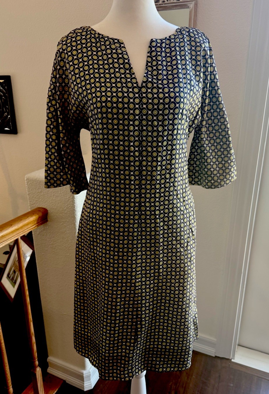 Vintage Hand Made 60s Dress Amazing Half Sleeves Vinyl Record Look Pattern Med