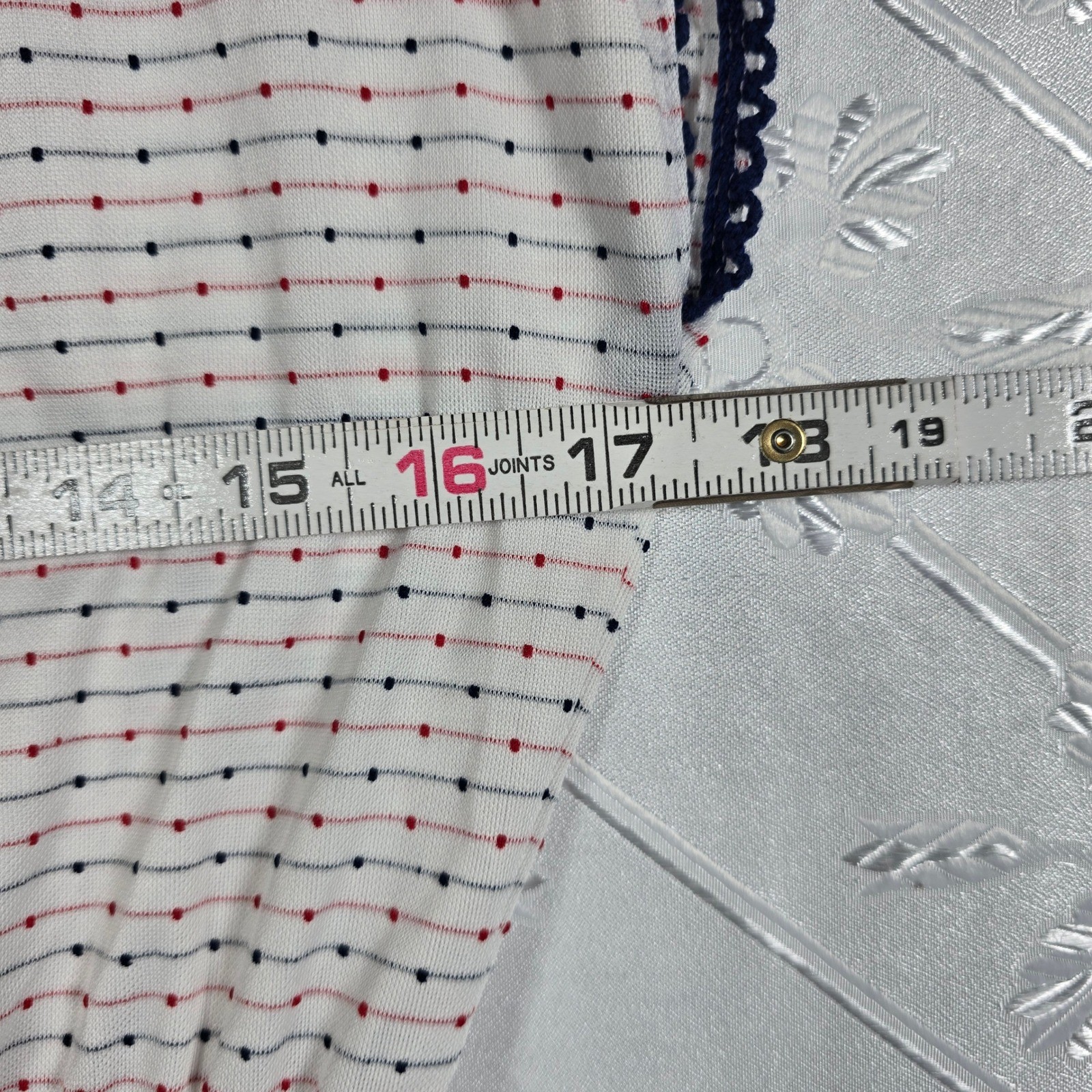 VTG Franky B Women White Red Navy Dotted Stripe Cap Sleeve Midi Dress Size 10