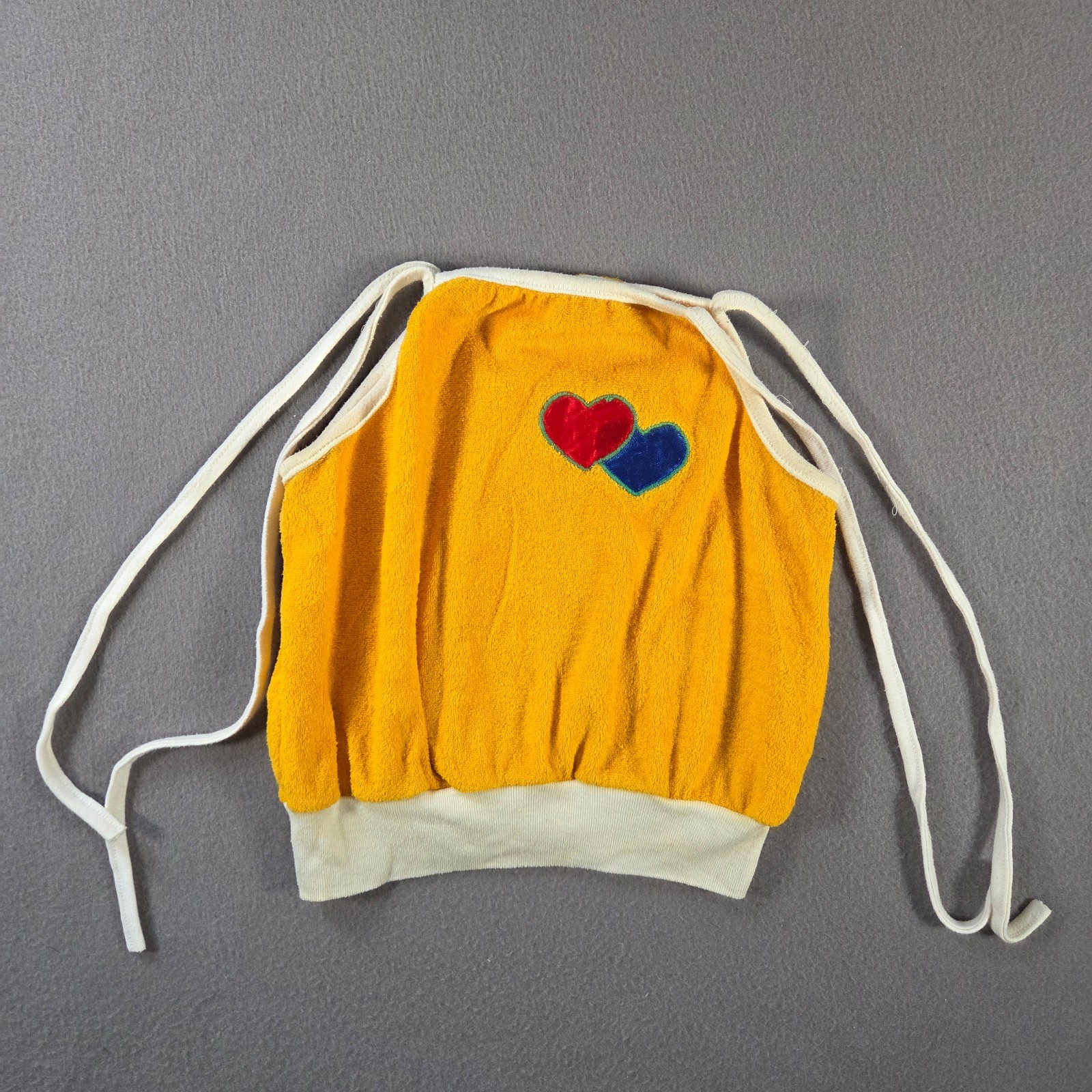 Vintage Sears Top Womens Small Yellow Terry Cropped Tank Heart Spaghetti Strap