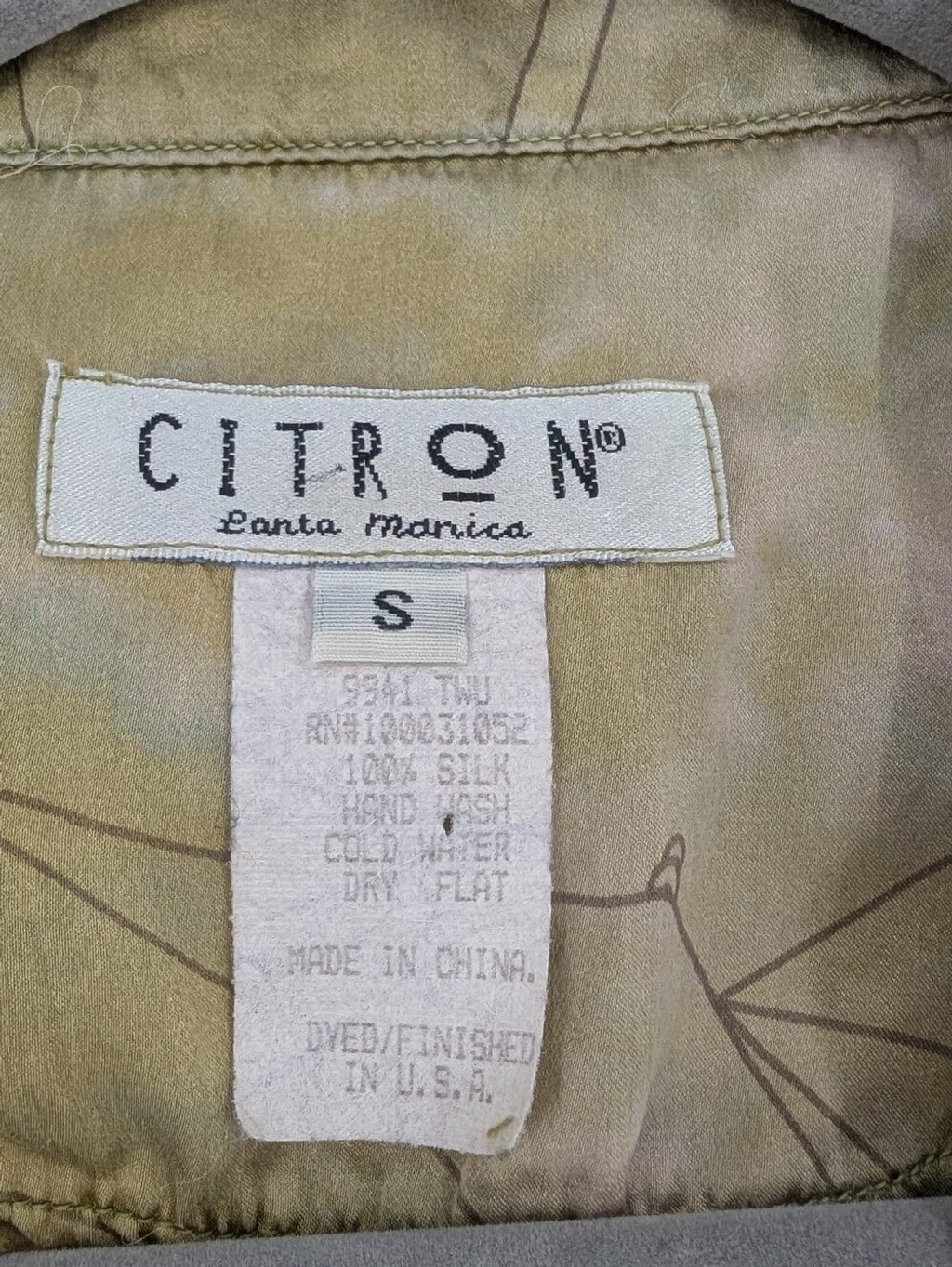 Citron Santa Monica 100% Silk Button-Up Blouse Asian Geisha Vintage Top SZ Small
