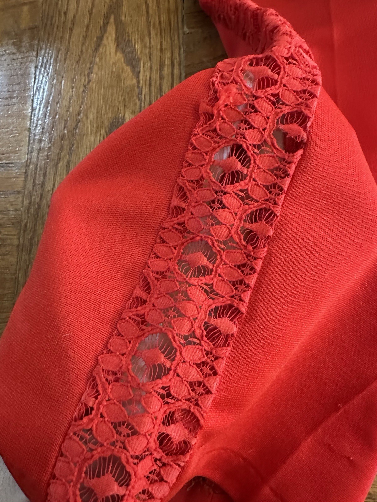 Vintage 70s Red Mod Disco Pants See-Through Lace Panels Woman’s M