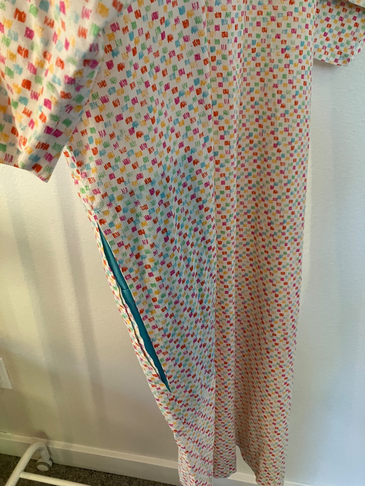 Marimekko 1980s Caftan Dress Button Shoulder Pastel Cotton Dress