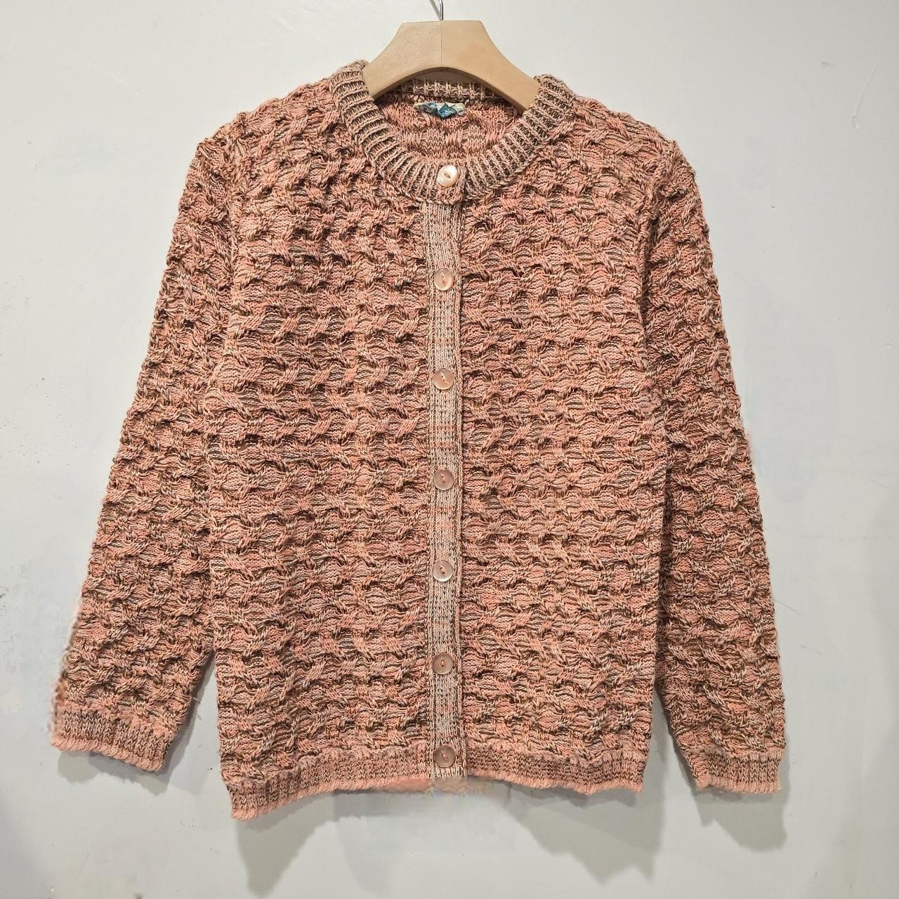 Vintage 60s Acrilan Heriglic Textured Knit Cardigan Sweater Peach Pink S/M