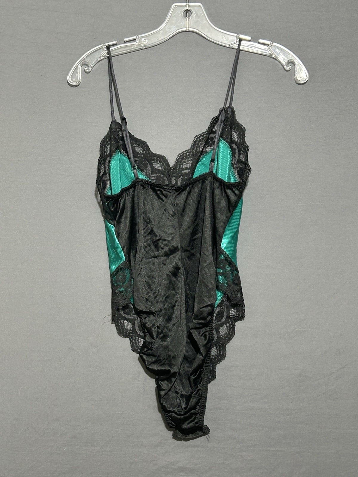 Colesce Colllection Lingerie Bodysuit Sz Medium Green And Black Satin And Lace