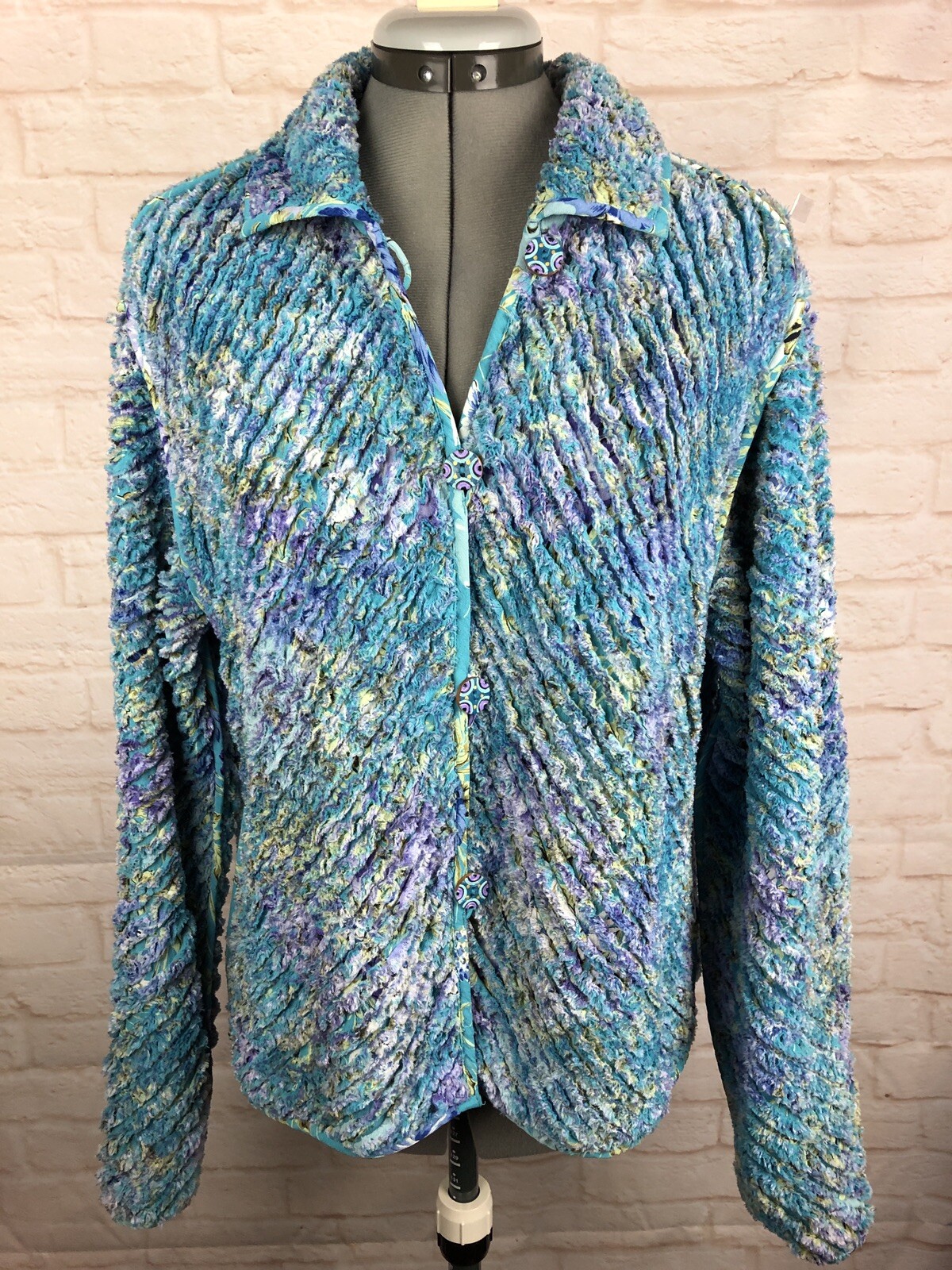 VTG Patchington Reversible Cardigan Sweater Medium Floral Teal Long Slv Sweater