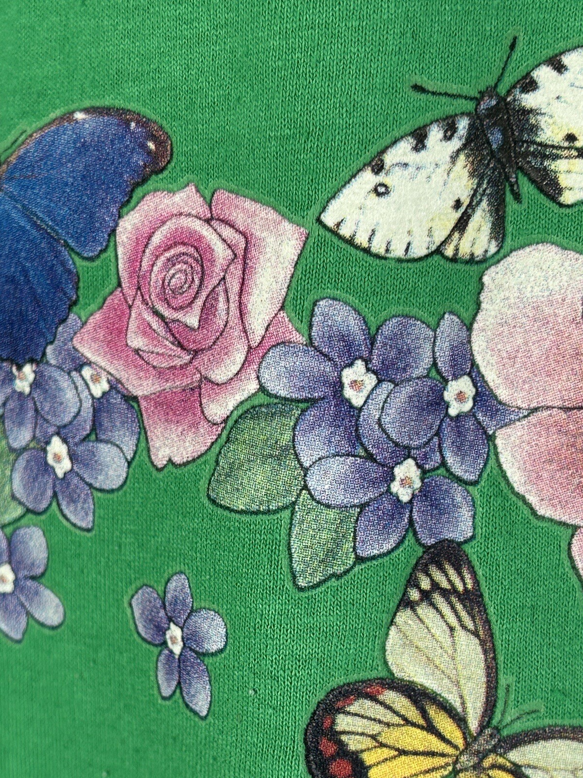 vintage t shirt 90s russell Butterfly Floral Medium Nature green