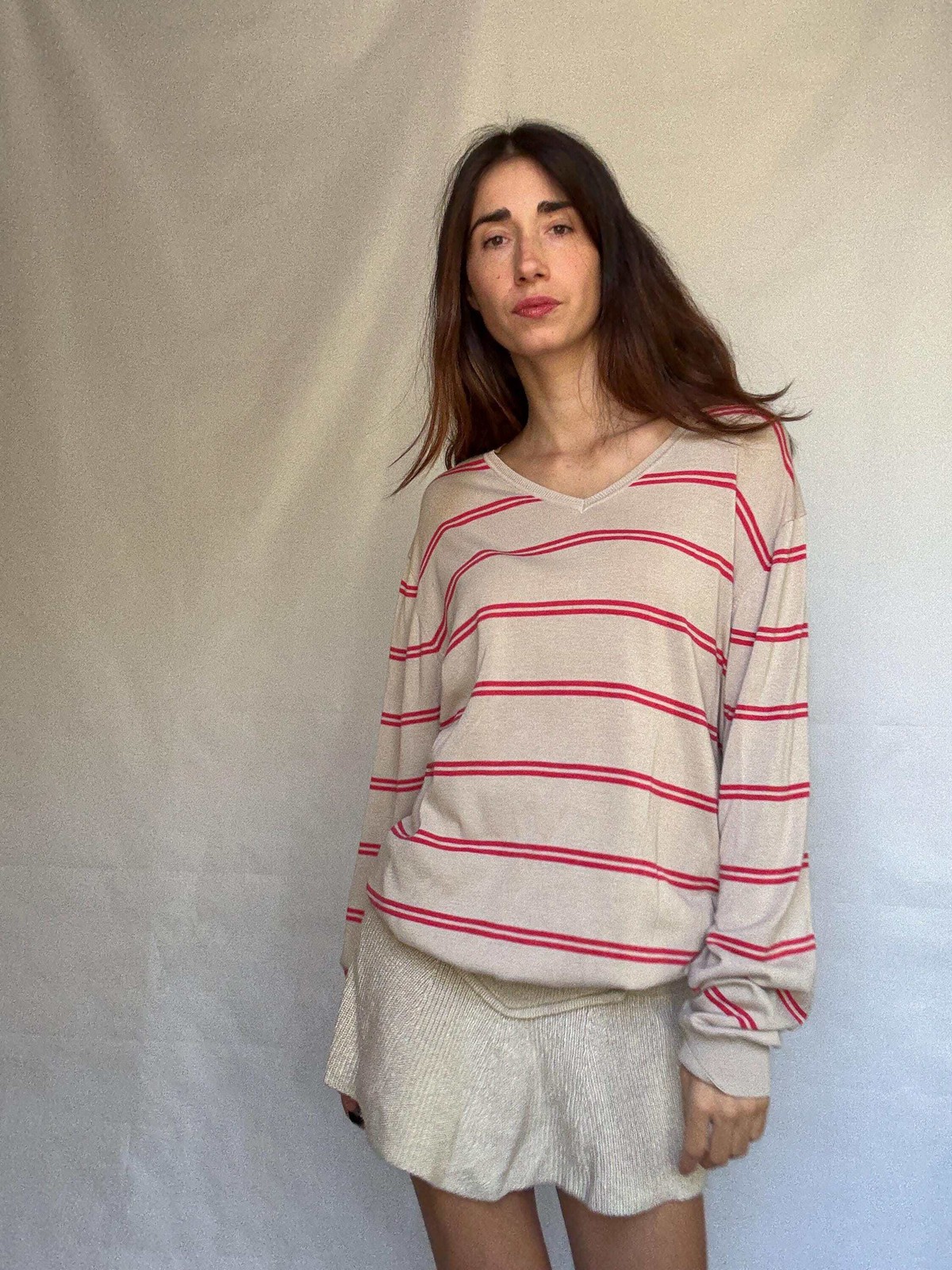 Massimo Dutti beige striped jumper, 100% extra fine cotton, ribbed cuffs and hem