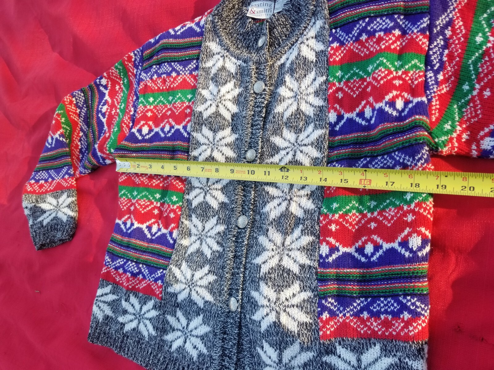 Vintage 80-90s Hasting & Smith Holiday Christmas snowflake ugly cardigan size P
