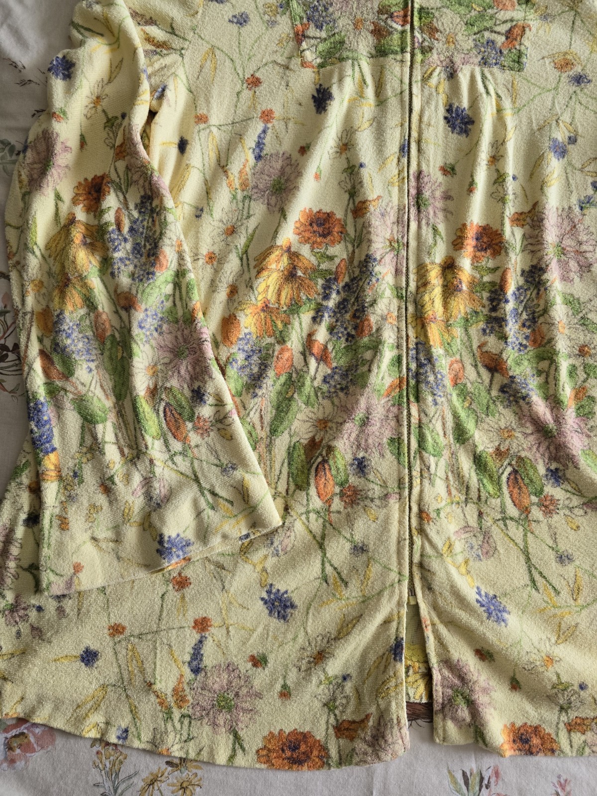 Vintage 60s 70s Floral Terry Cloth Zip Up Hoodie Talon Zipper Womens Med/large