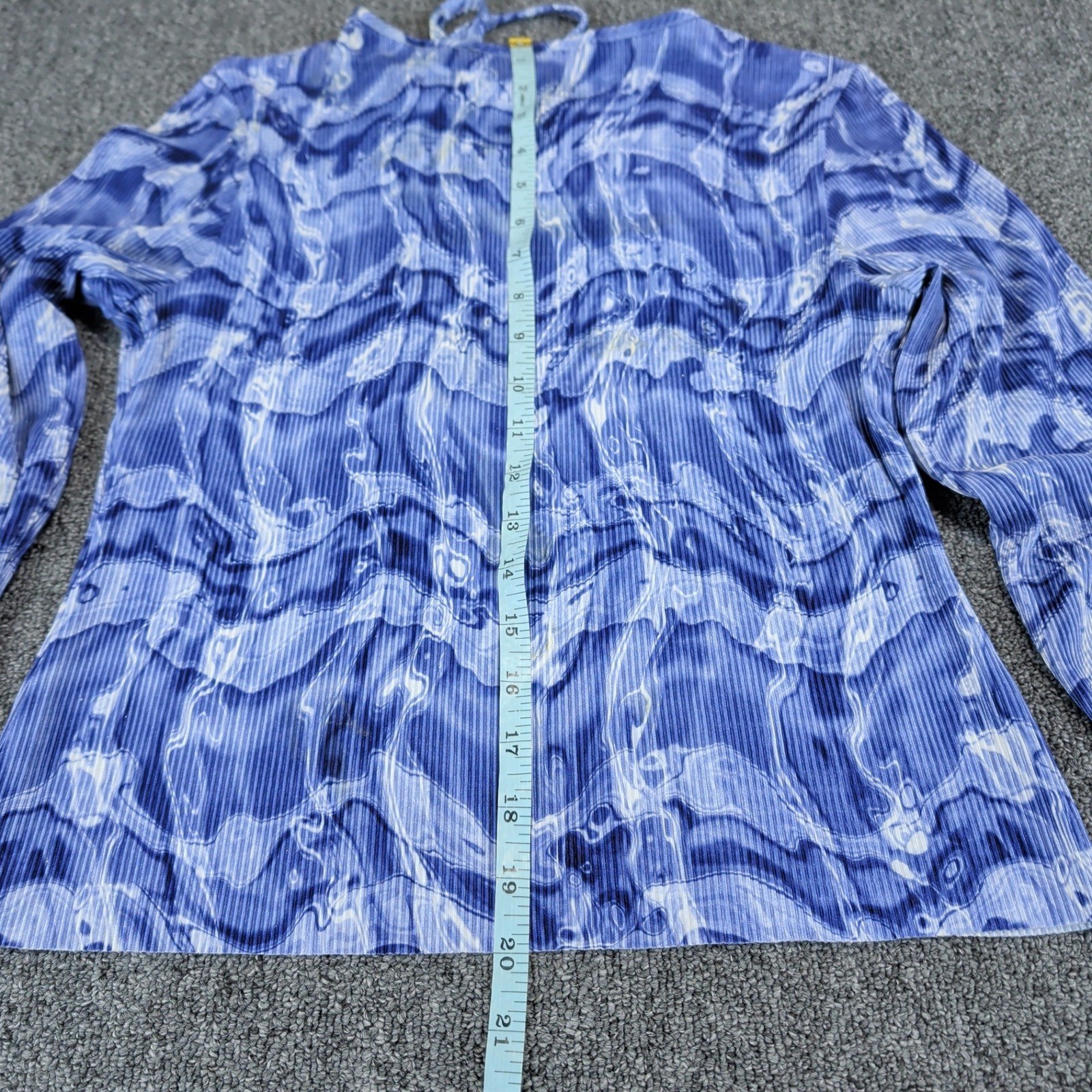 Rave Girl Vintage 90s Plissé Lace Up Top Women L Blue Marble Water Print Y2K