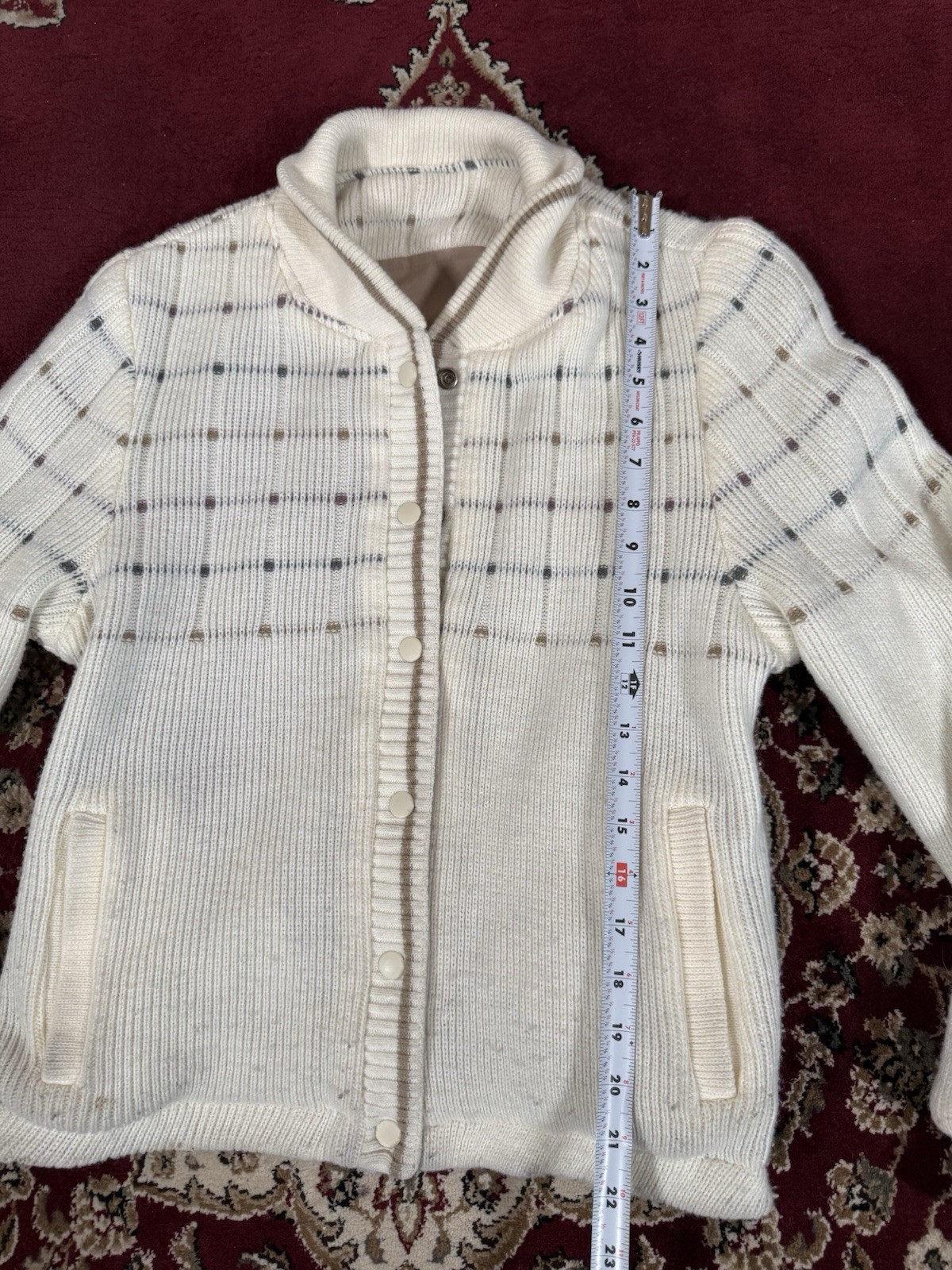 Vintage Andy John’s Tan, Cream And White Revisble Sweater Bomber Jacket Small