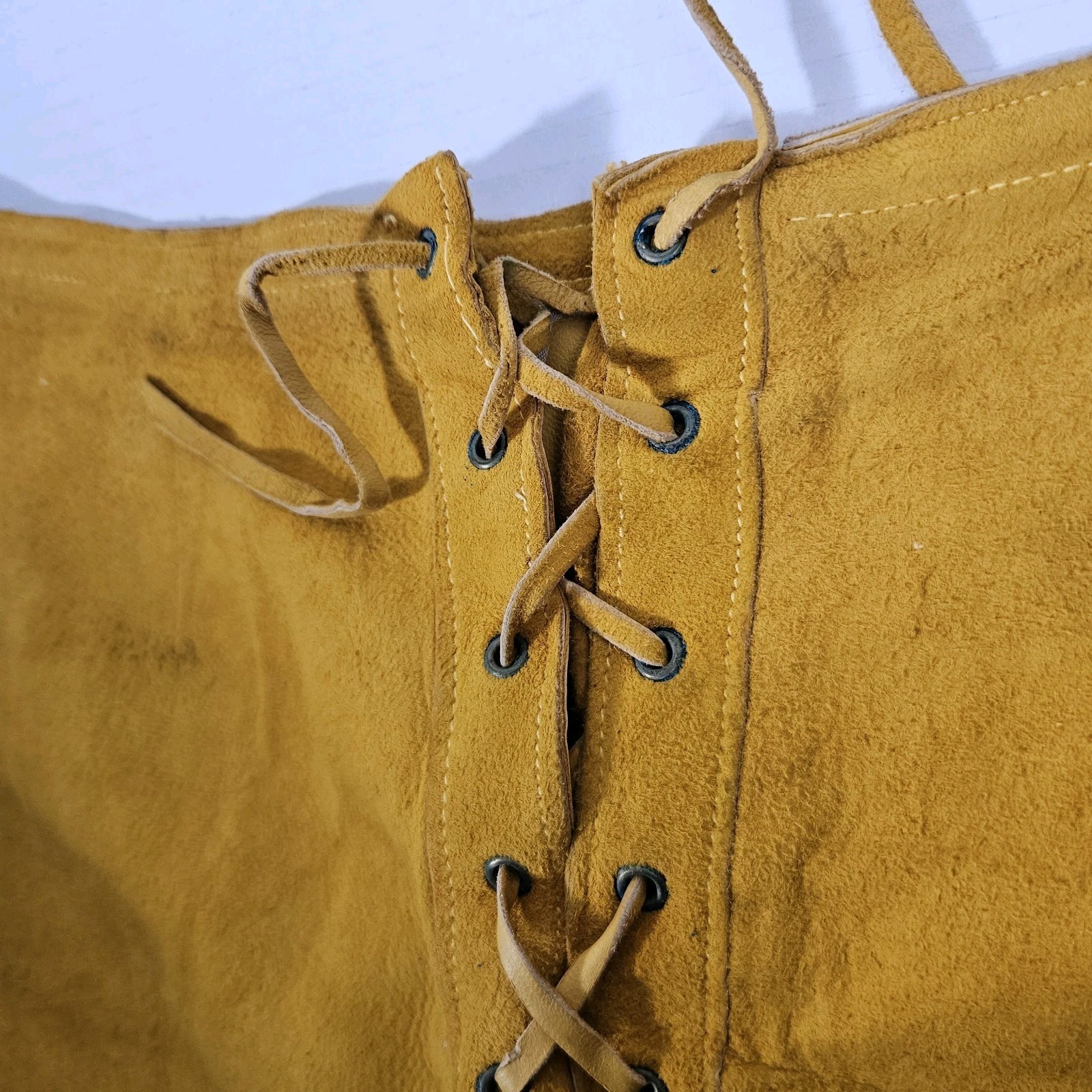 Vintage 60s 70s Suede Lace Up Mustard Yellow Women’s Booty Short Shorts Boho Y2K