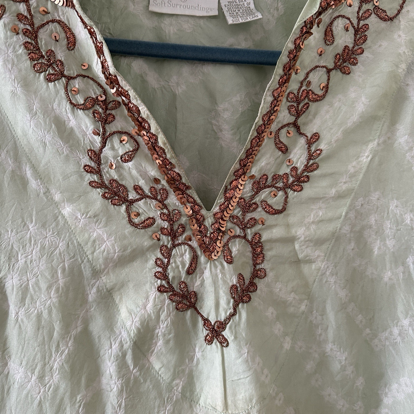 Vintage Soft Surroundings Silk Ombre Embroidered Sequin Tunic Women’s Sz Medium