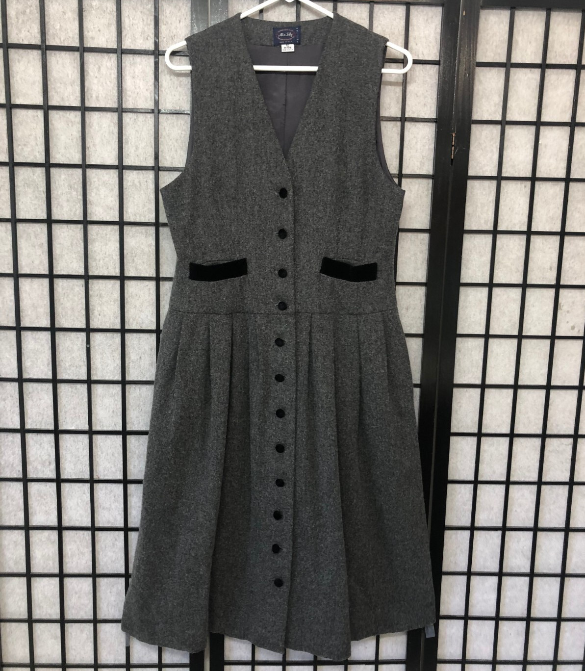Vintage Gray Wool Jumper Vest Dress Velvet Accents Allen Solly Lolly Medium B2