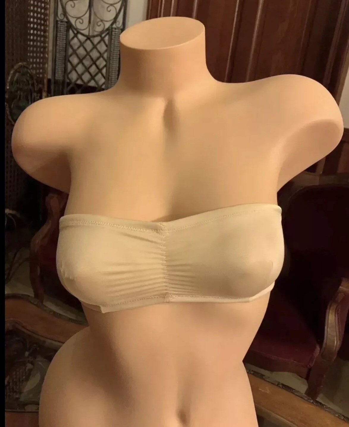 Vintage Strapless Tube Bra Beige Nude Antron Spandex 1970s NEW Fits 34 A, B, C