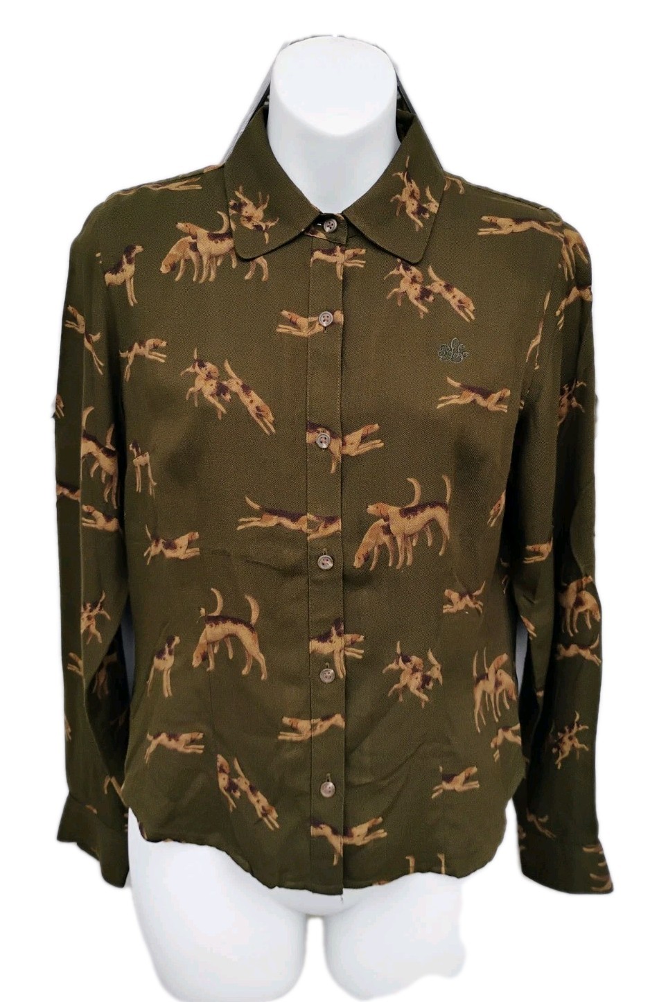 VTG 1990’s „Lauren Ralph Lauren” Olive Green with Hunting Dogs L/S Blouse 4