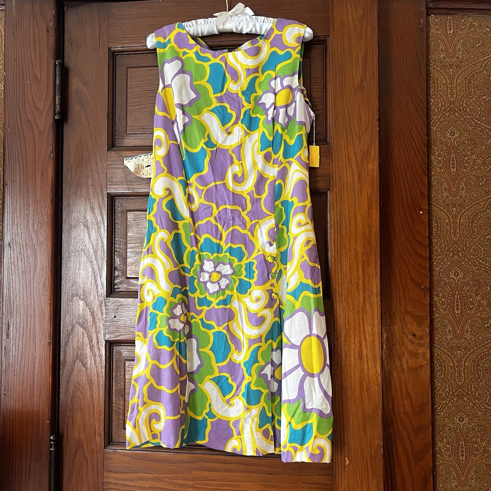 NOS Vintage 1960s Flower Power Mod Dress Psychedelic Groovy Retro Midi