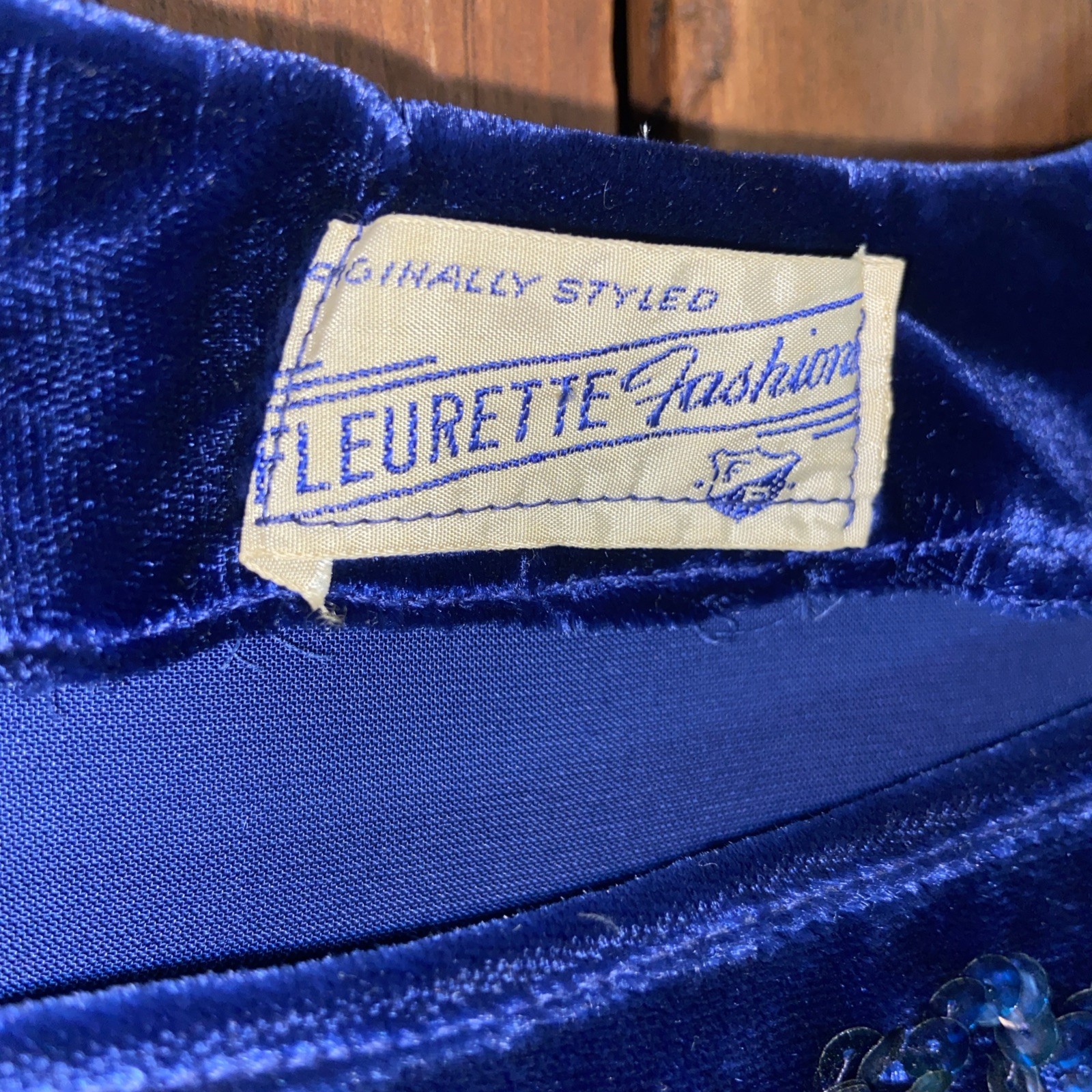 Vintage Fleurette Fashions Dress Velvet Blue Sequins 1930’s? Small?