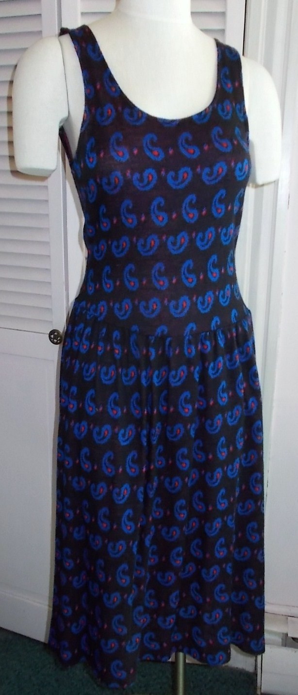 WE 3 LTD NEW YORK VINTAGE PAISLEY SLEEVELESS DROPPED WAIST DRESS JUMPER SIZE 9