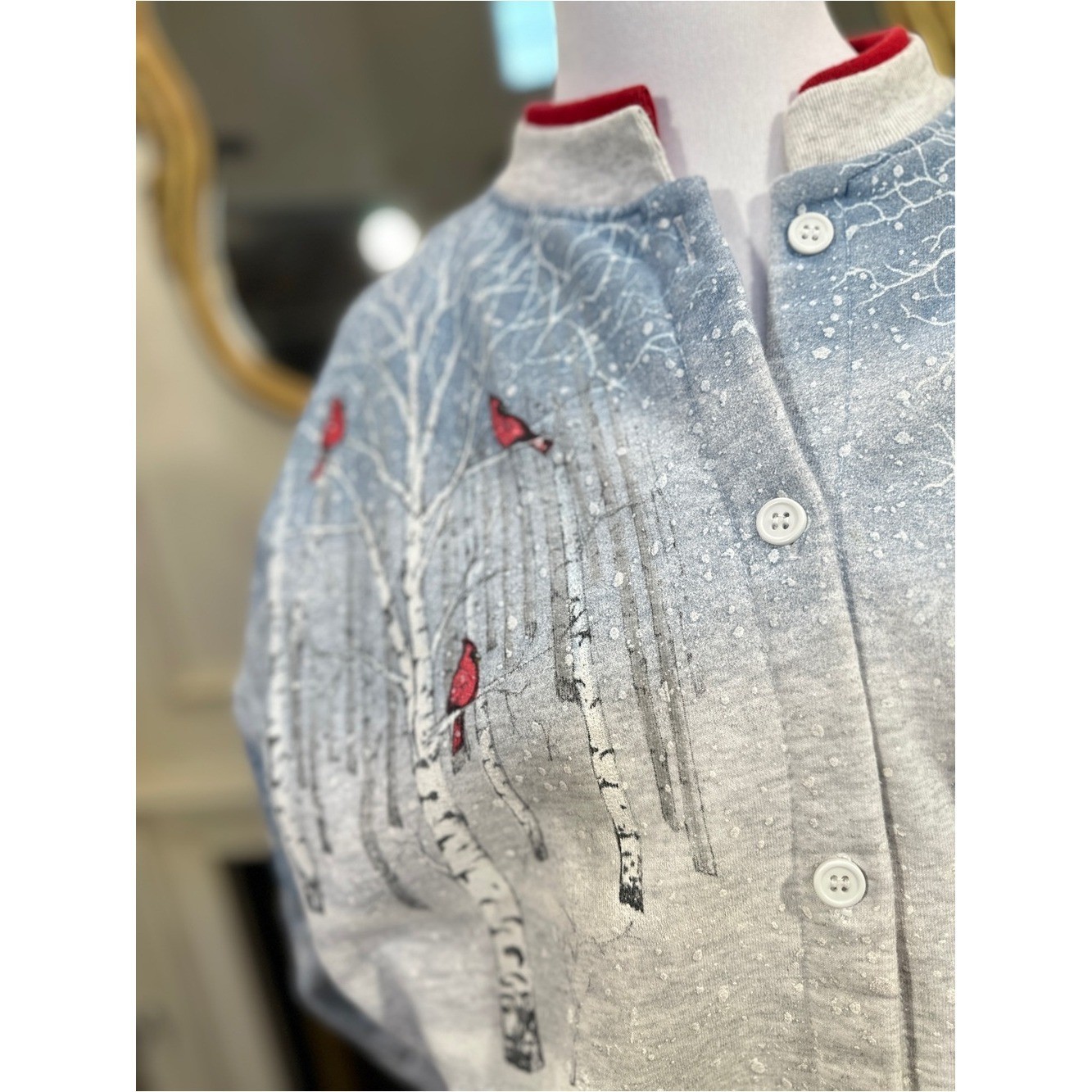Artisans Sunschein Designs Vintage Fleece Cardigan size XL Cardinal Winter