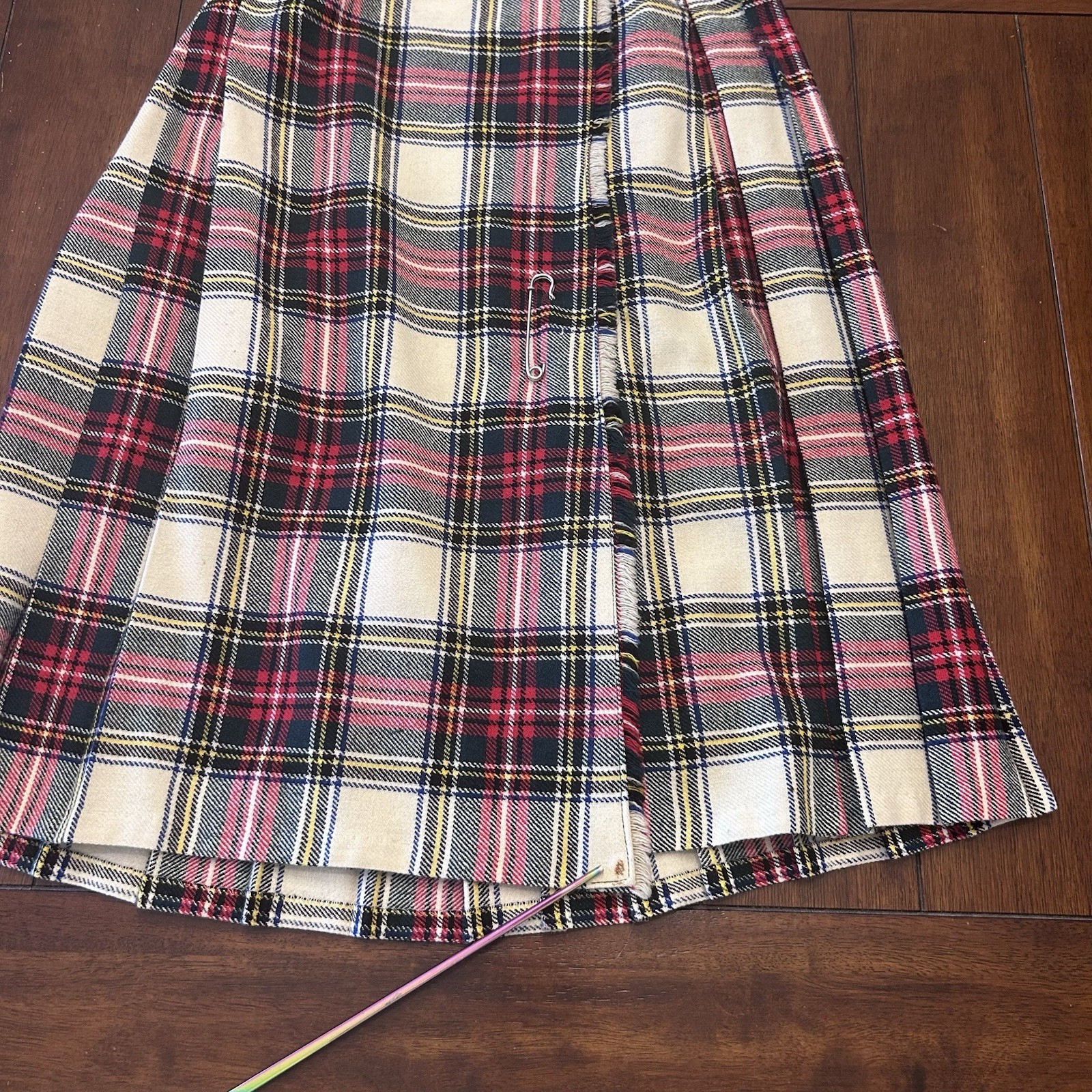 VTG Harrods Red Tartan Maxi Skirt Wool Old Money Plaid Academia Kilt Size 12