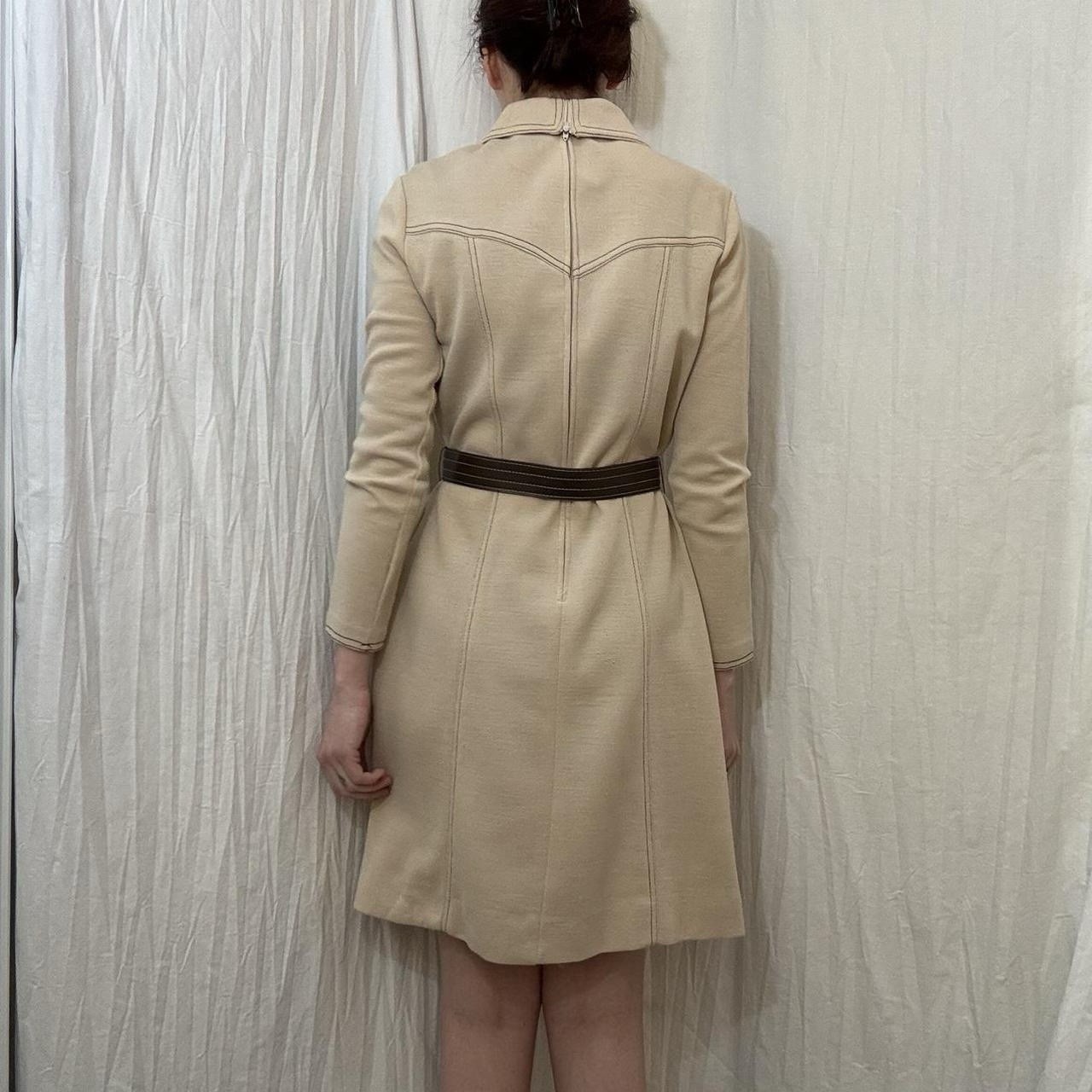 Tan Collared Brown Belted Dress Brown Stitching Vintage 70s Jonathan Logan Sz S