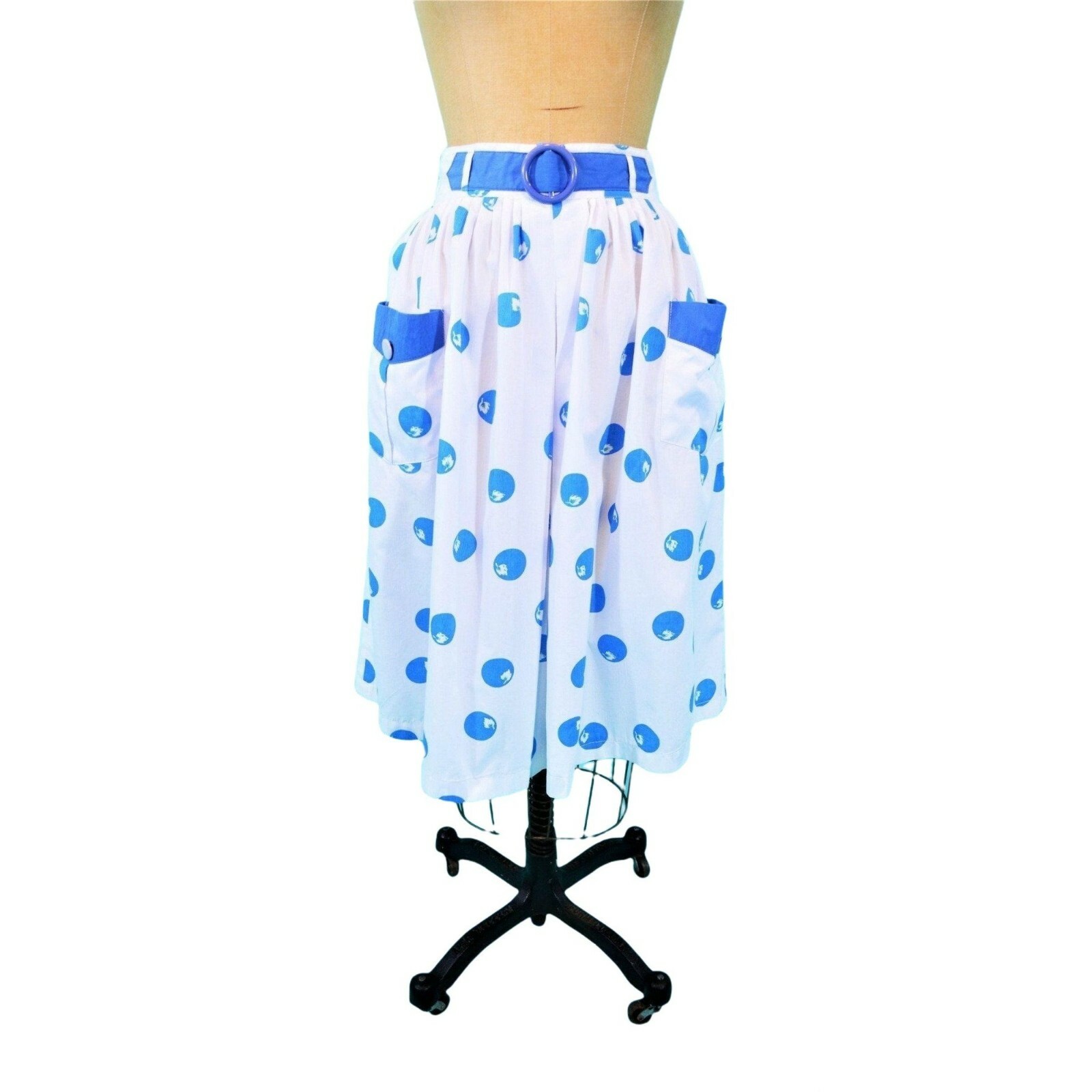 Vintage 1980s Full Skirt Novelty Blueberry Print 80s does 50s Rockabilly W 26″