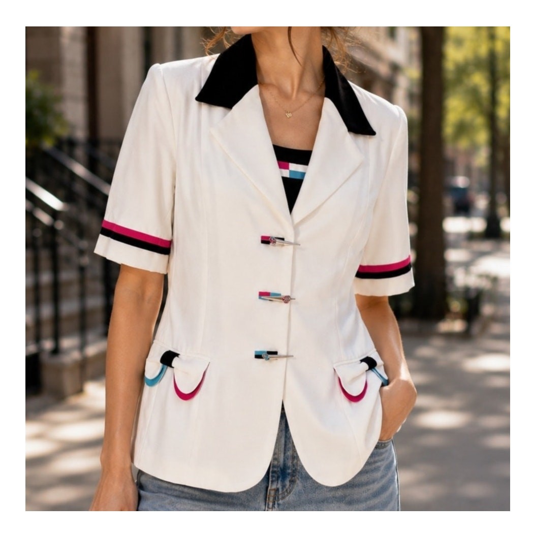 Vintage 80s Blazer colorful trim buttons Hana Class Made in Egypt 42 EU 6 US