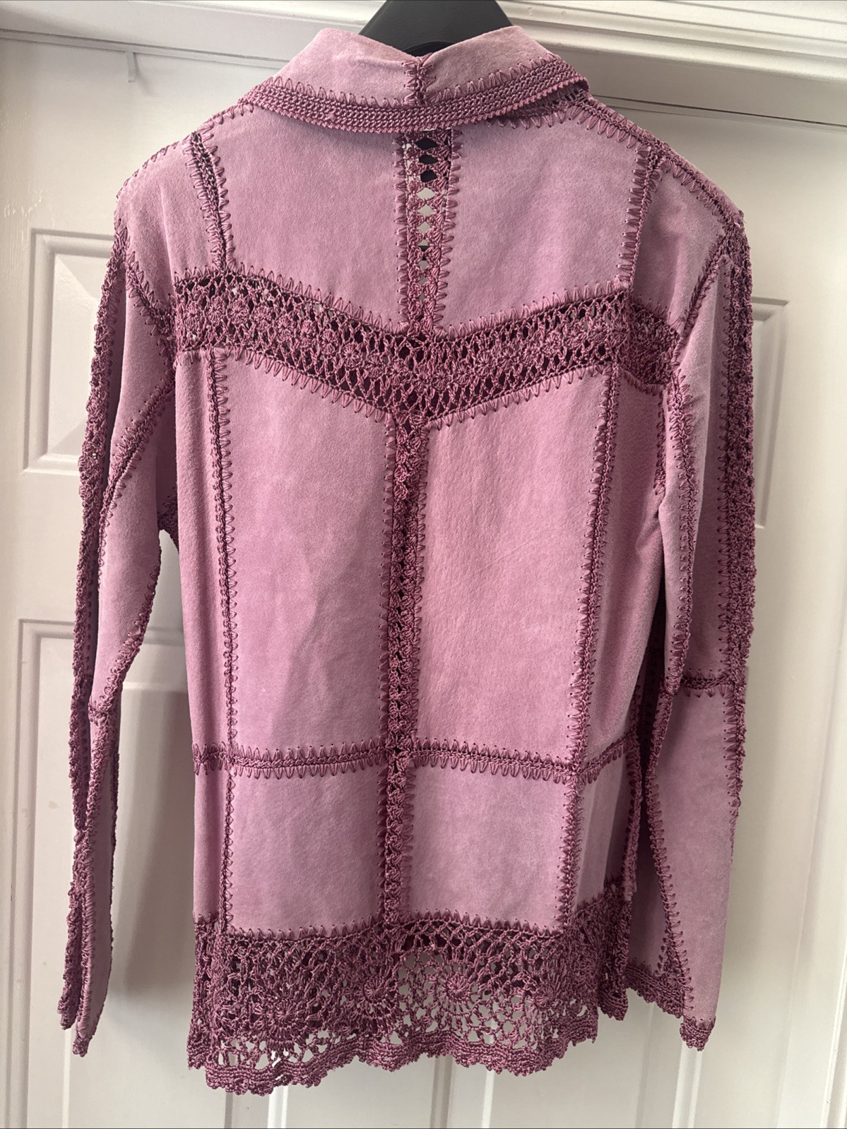 Vintage IDI by Matthew Mauve Pink Suede Leather Crochet Patchwork Jacket Size S