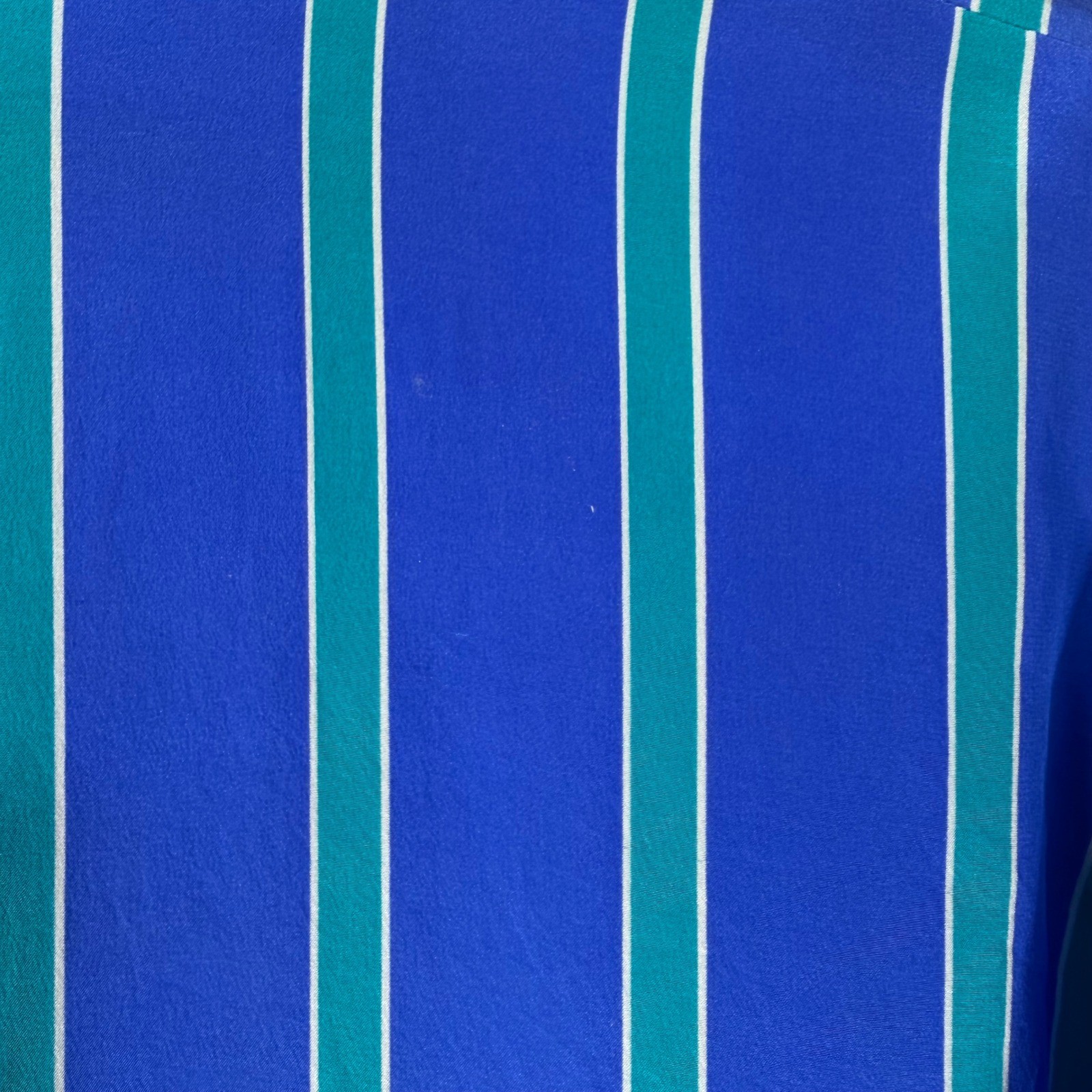 Vintage Silk Studio 100% Silk Striped Dress Blue Green Midi Size 14 Korea