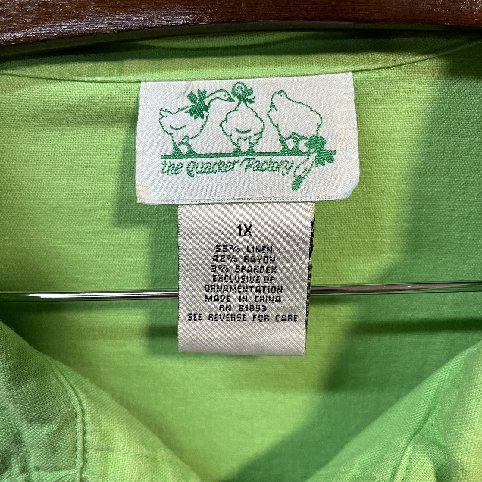 1990’s Vintage The Quacker Factory Womens 1x Green Fish Shirt Zip Up Linen