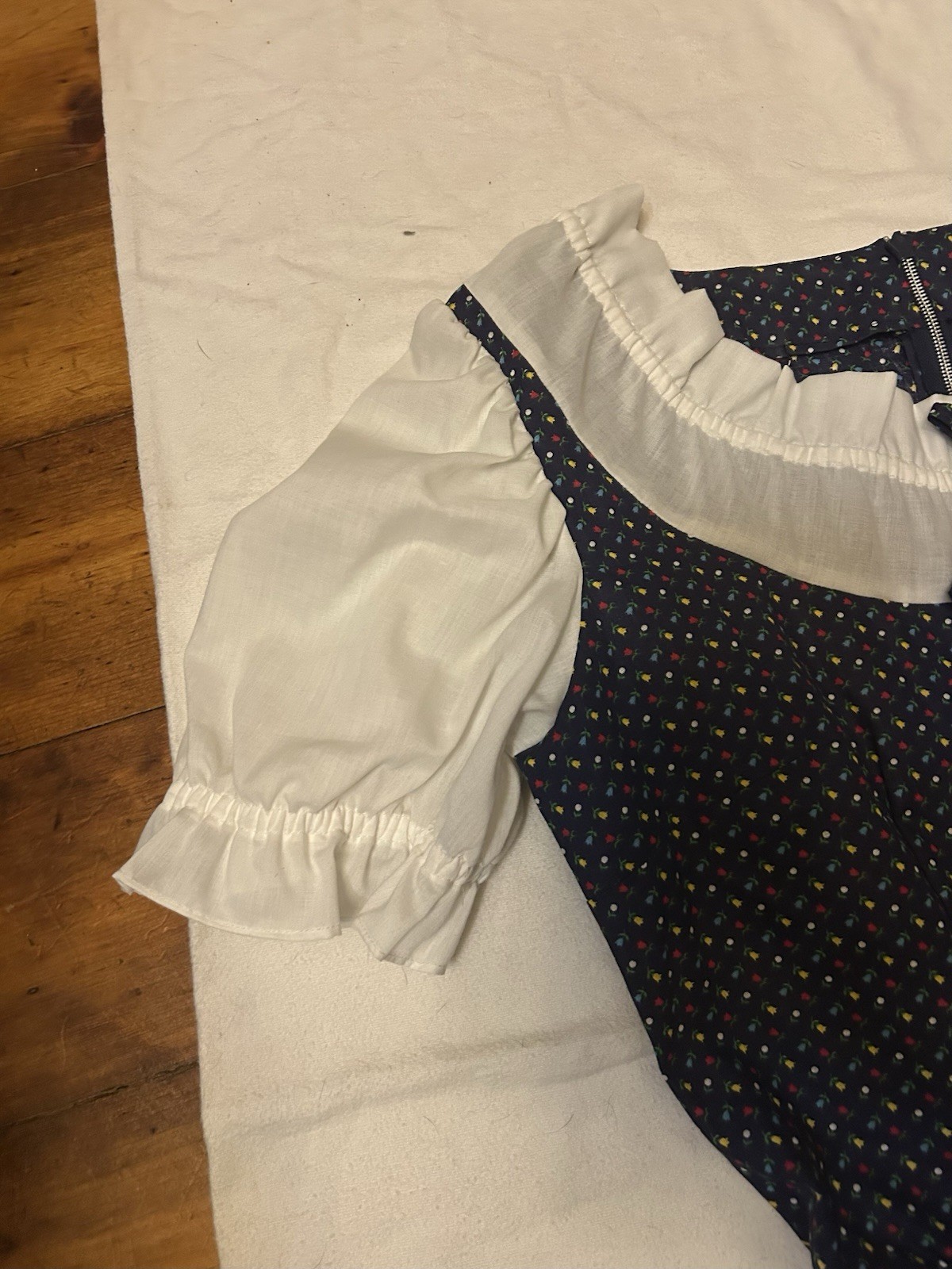 VTG 70s Navy Prairie Ruffled Square Dance Dress 160″ twirl skirt country sm med