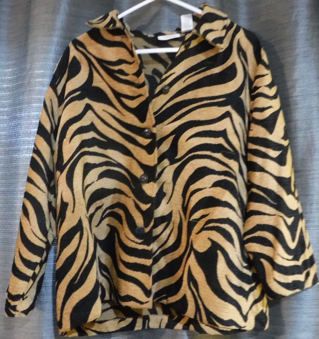 Studio Works Animal Print Jacket womens size 2X long sleeve collared 5 BUTTON D