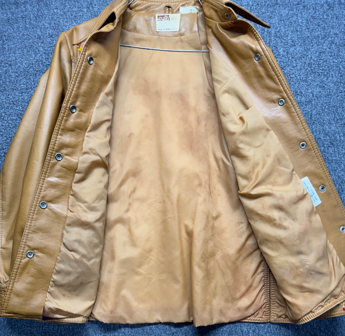 VTG Montgomery Ward Jacket Women S Brown Vinyl Snap Embroidered Flowers Pleather