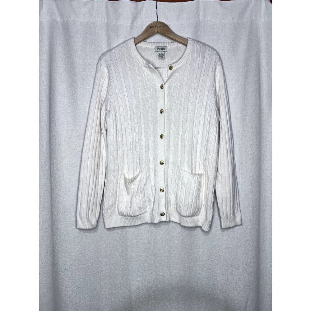 Vintage 90s Classic Elements Cream White Cableknit Cardigan Sweater