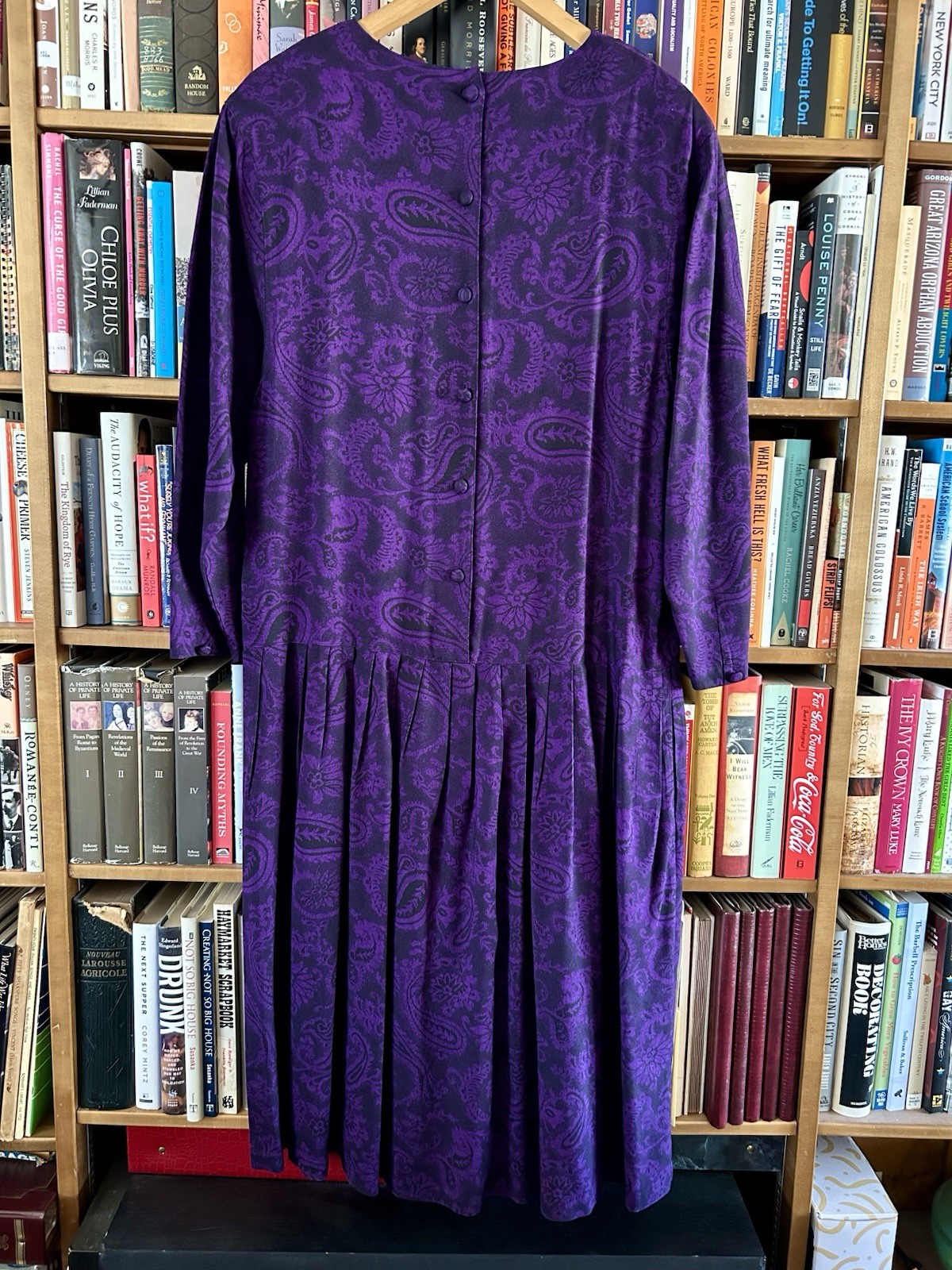 Vintage 80s Compagnie Internationale Express Purple Paisley Drop Waist Dress M
