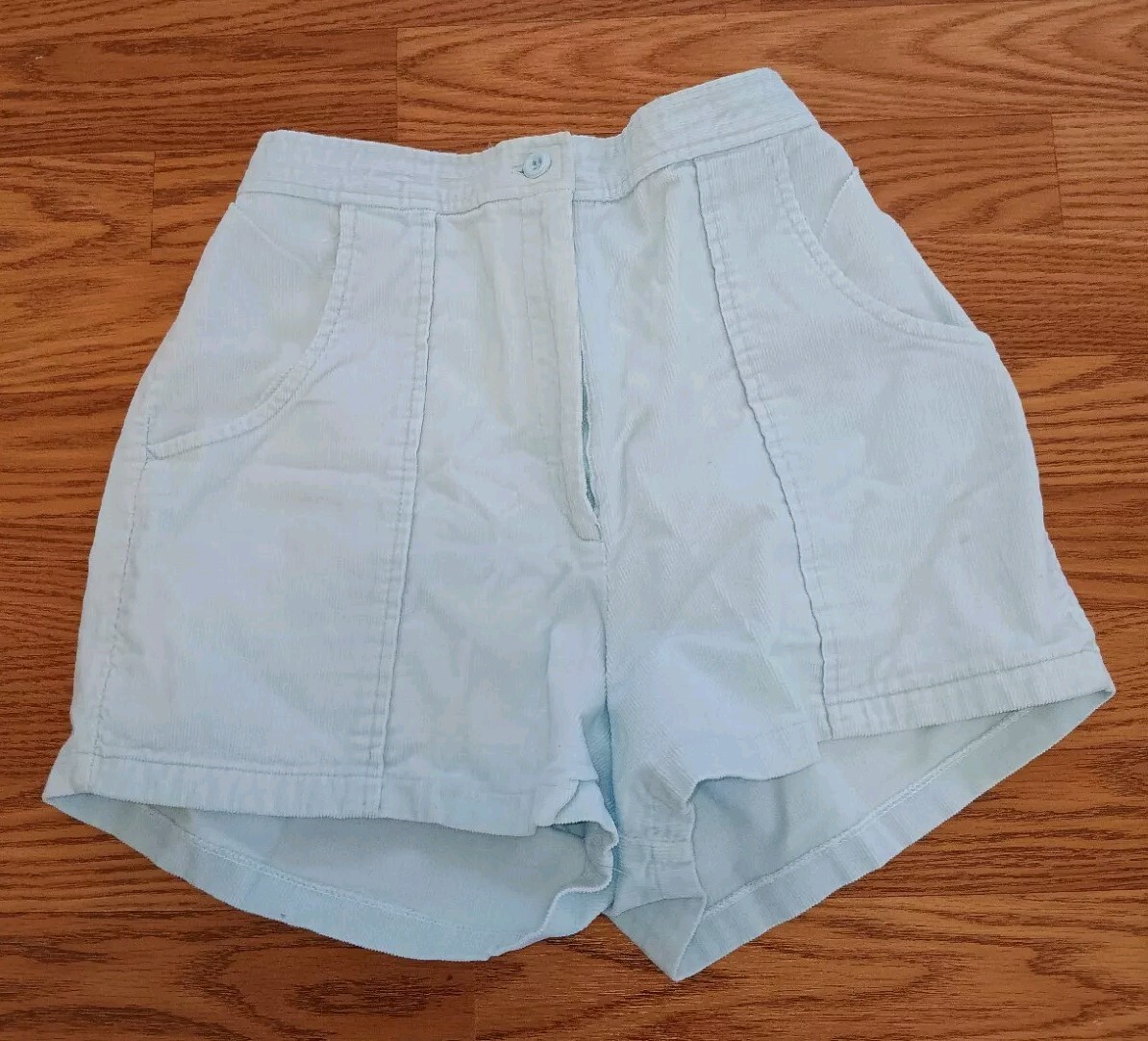 VTG 1970s Corduroy Shorts Box Car Skate Beach Baby Blue 24″ Elastic Waist 13/14