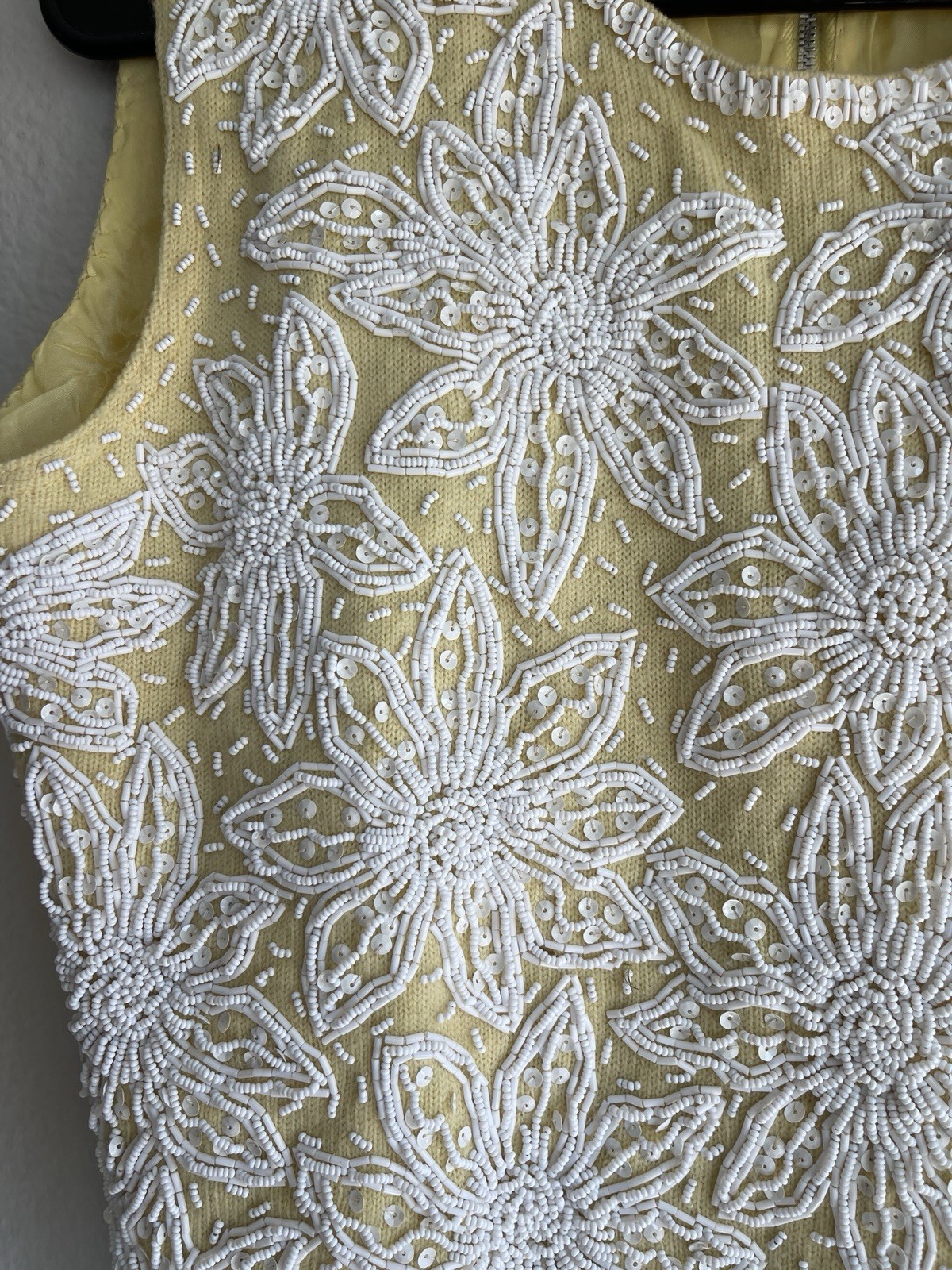 Cavanagh’s 1960s yellow pure wool shell top White Beaded