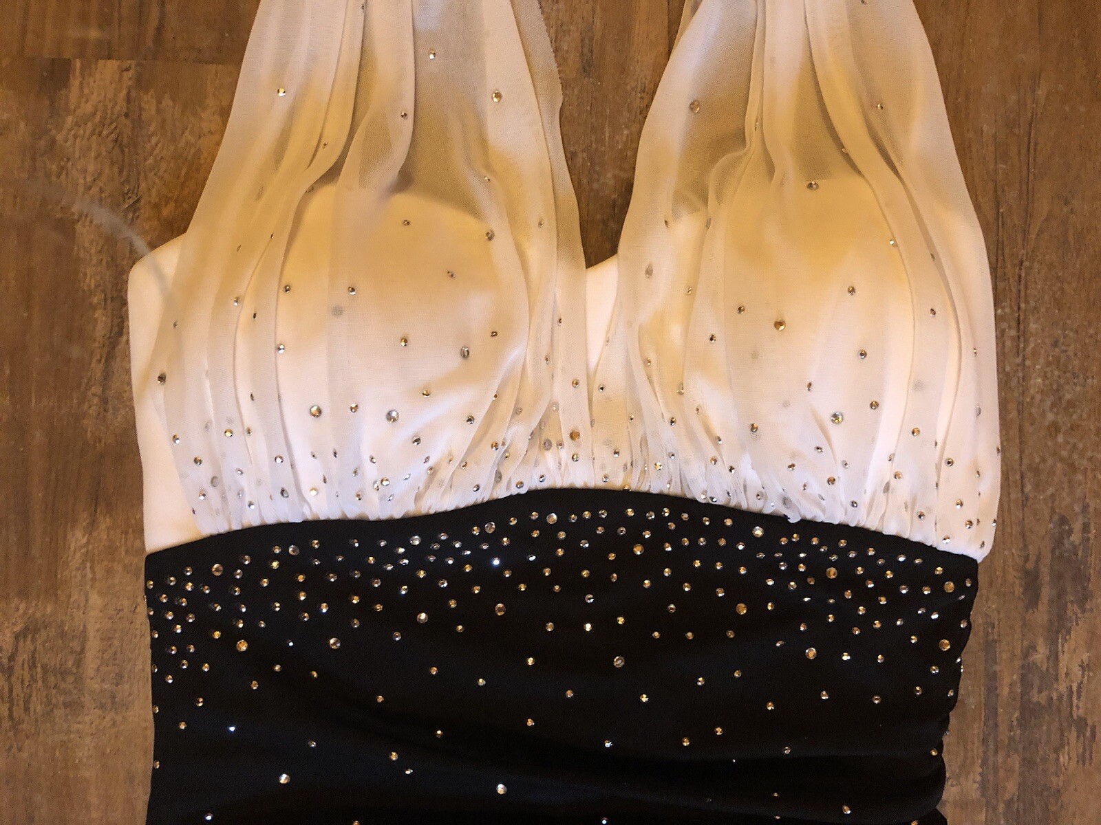 Vintage 90’s Y2K Blondie Nites Black & White Embellished Halter Fitted Dress