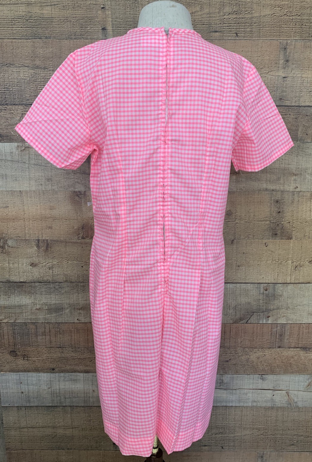 Vintage 1960s Mod Pink Gingham Drop Waist Day Dress 42”Bust /36”waist
