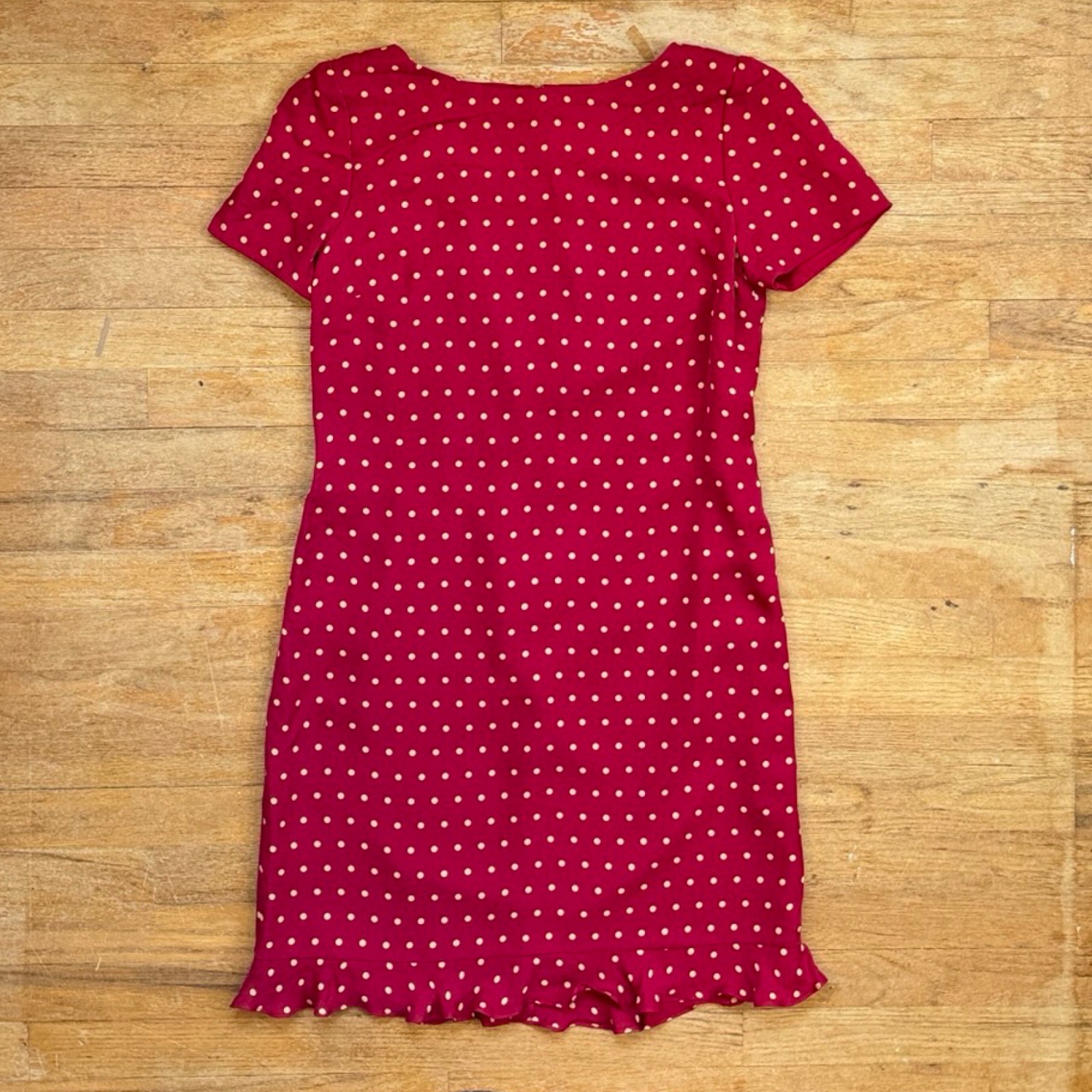 Vintage Polka Dot Silk Dress Size Medium 8 90s Talbots Red Ruffled Hem