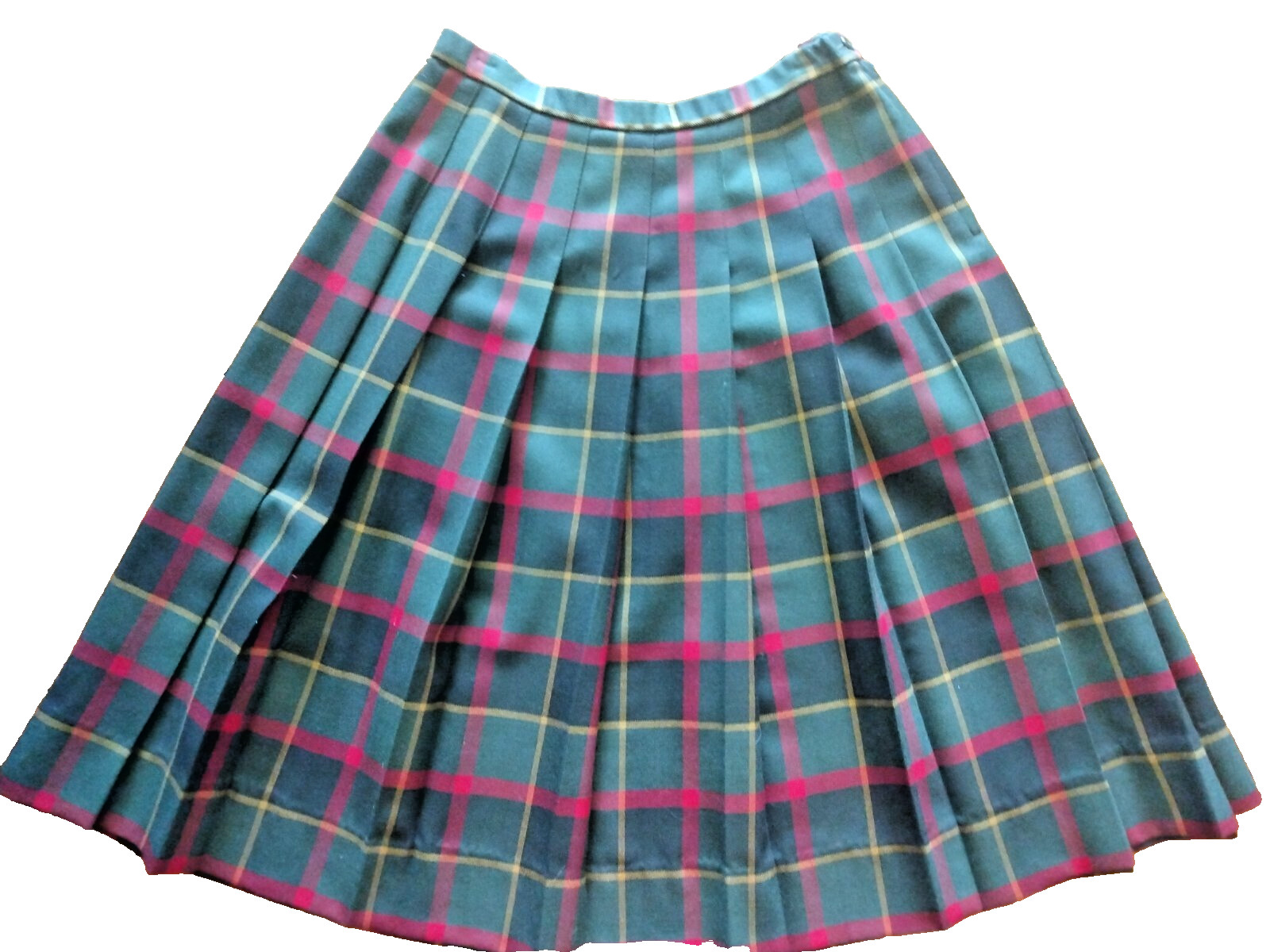Pendleton Pleated Plaid Skirt Women’s Sz 12 Petite Green Tartan Wool Academia