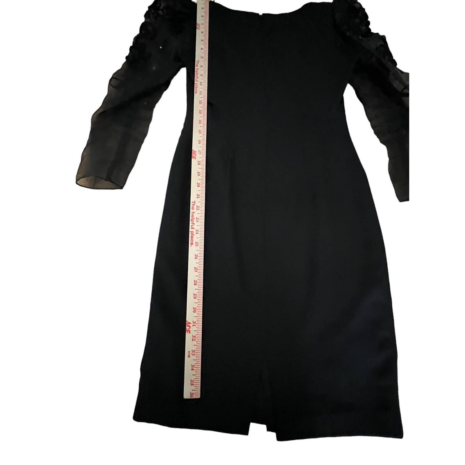 VTG Maya Jornot Michael Marcella Dress Womens 8 Black Sheer Floral Sleeve Glam